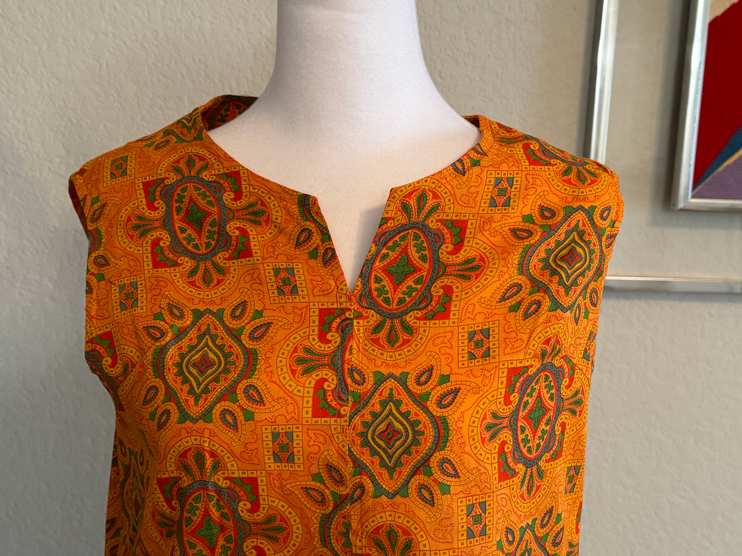 Sleeveless Orange Shirt with Paisley & Other Patterned Shirt (Small)