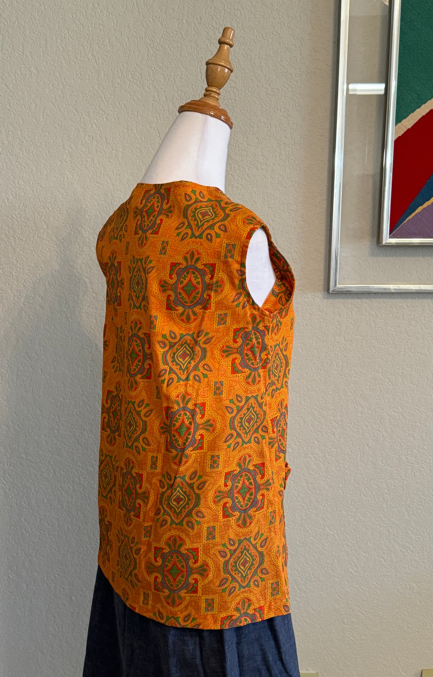 Sleeveless Orange Shirt with Paisley & Other Patterned Shirt (Small)