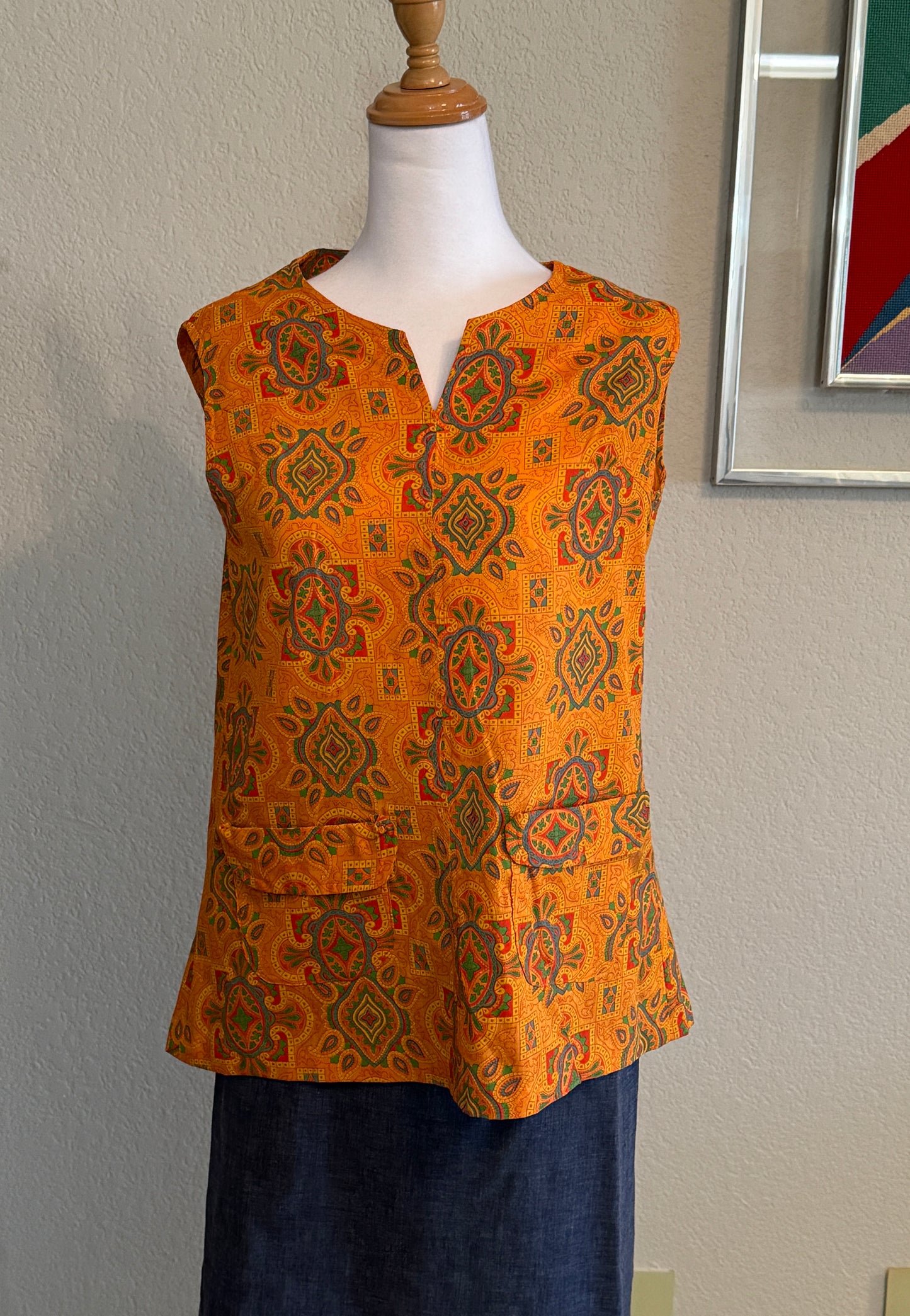 Sleeveless Orange Shirt with Paisley & Other Patterned Shirt (Small)