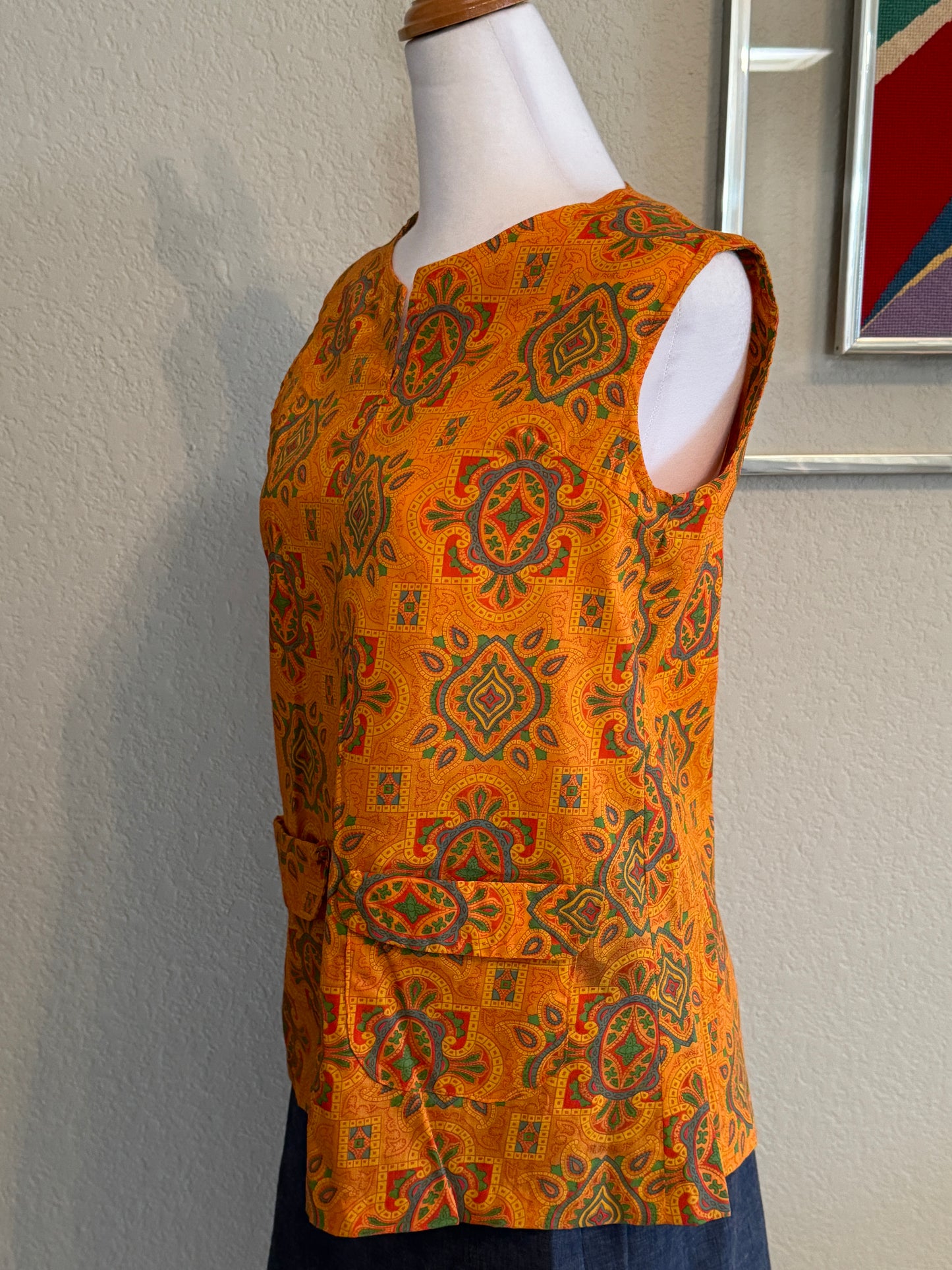 Sleeveless Orange Shirt with Paisley & Other Patterned Shirt (Small)