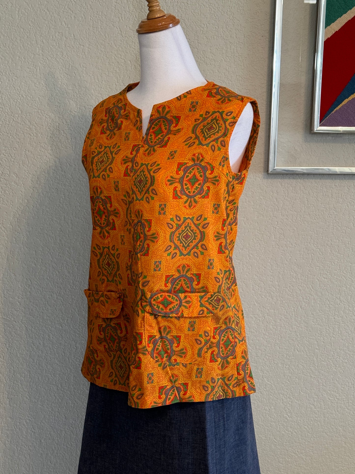 Sleeveless Orange Shirt with Paisley & Other Patterned Shirt (Small)