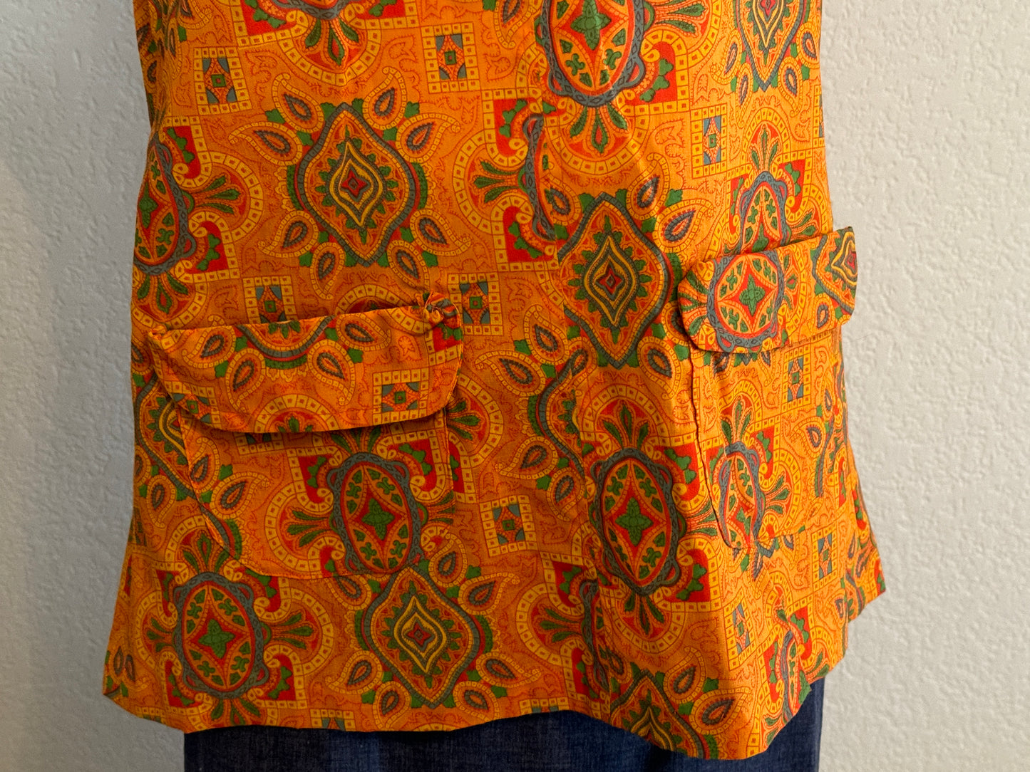 Sleeveless Orange Shirt with Paisley & Other Patterned Shirt (Small)