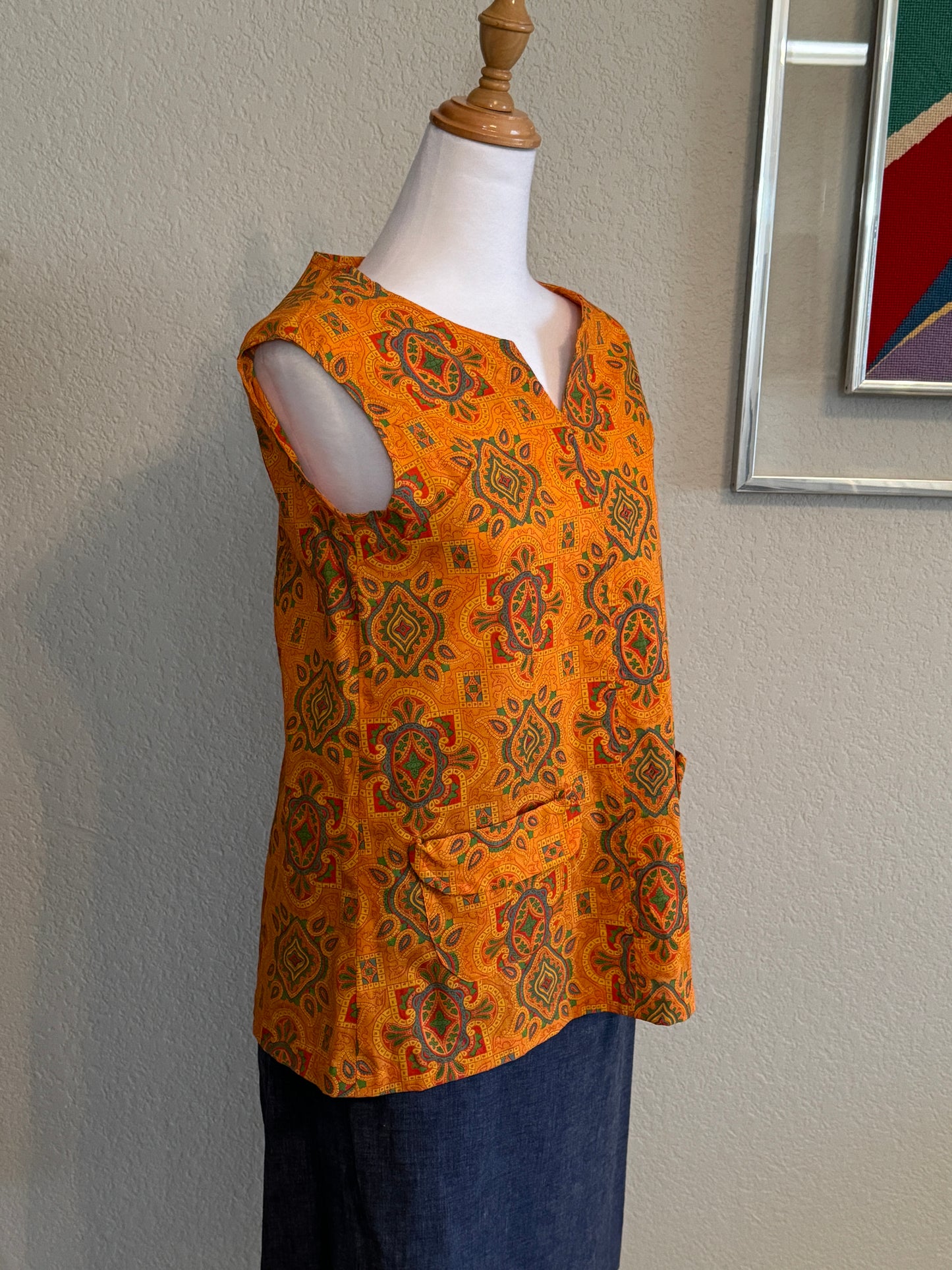 Sleeveless Orange Shirt with Paisley & Other Patterned Shirt (Small)