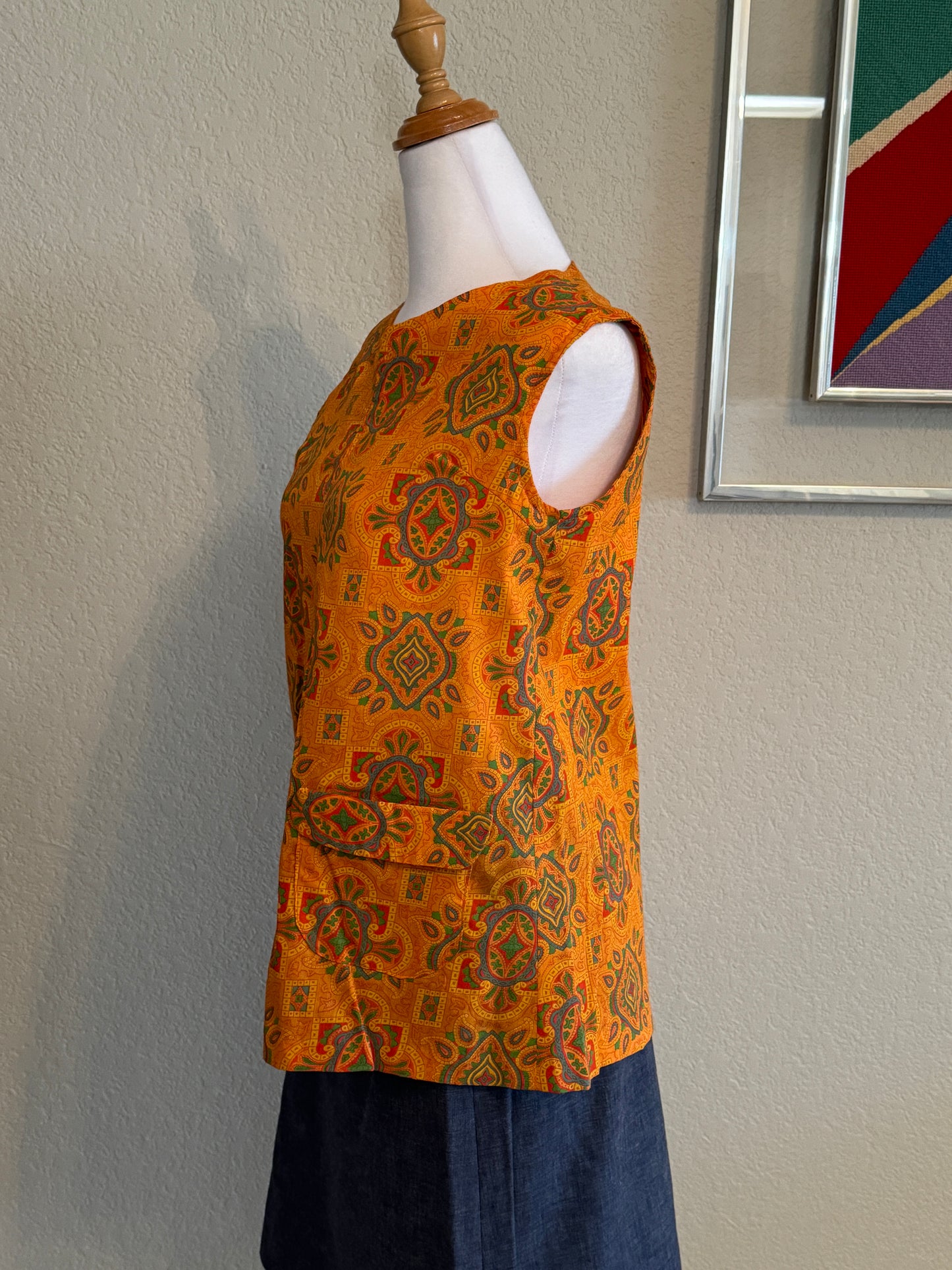 Sleeveless Orange Shirt with Paisley & Other Patterned Shirt (Small)