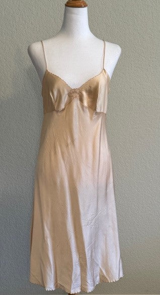 Spaghetti Strap Cream Color Nylon Slip Dress Nightgown