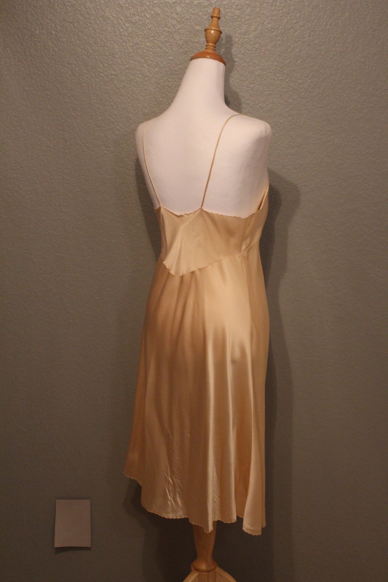 Spaghetti Strap Cream Color Nylon Slip Dress Nightgown