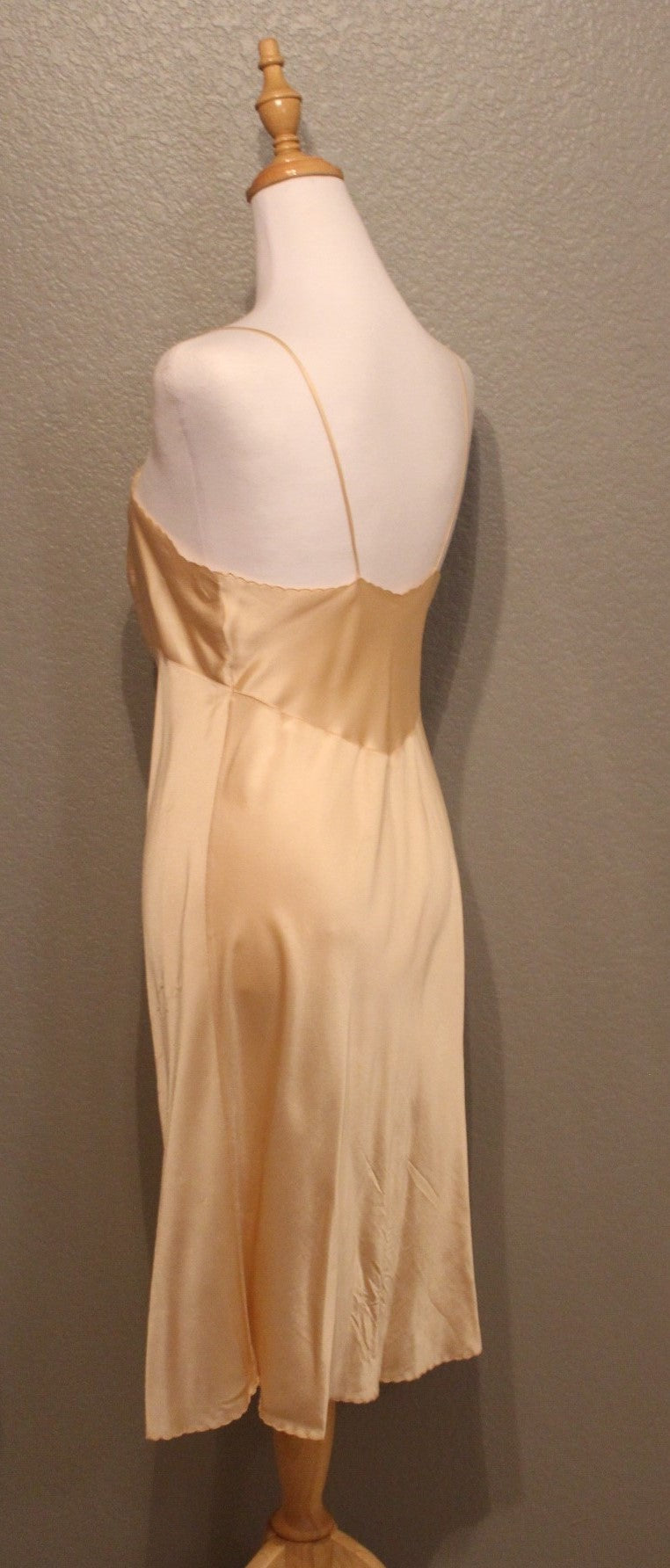 Spaghetti Strap Cream Color Nylon Slip Dress Nightgown