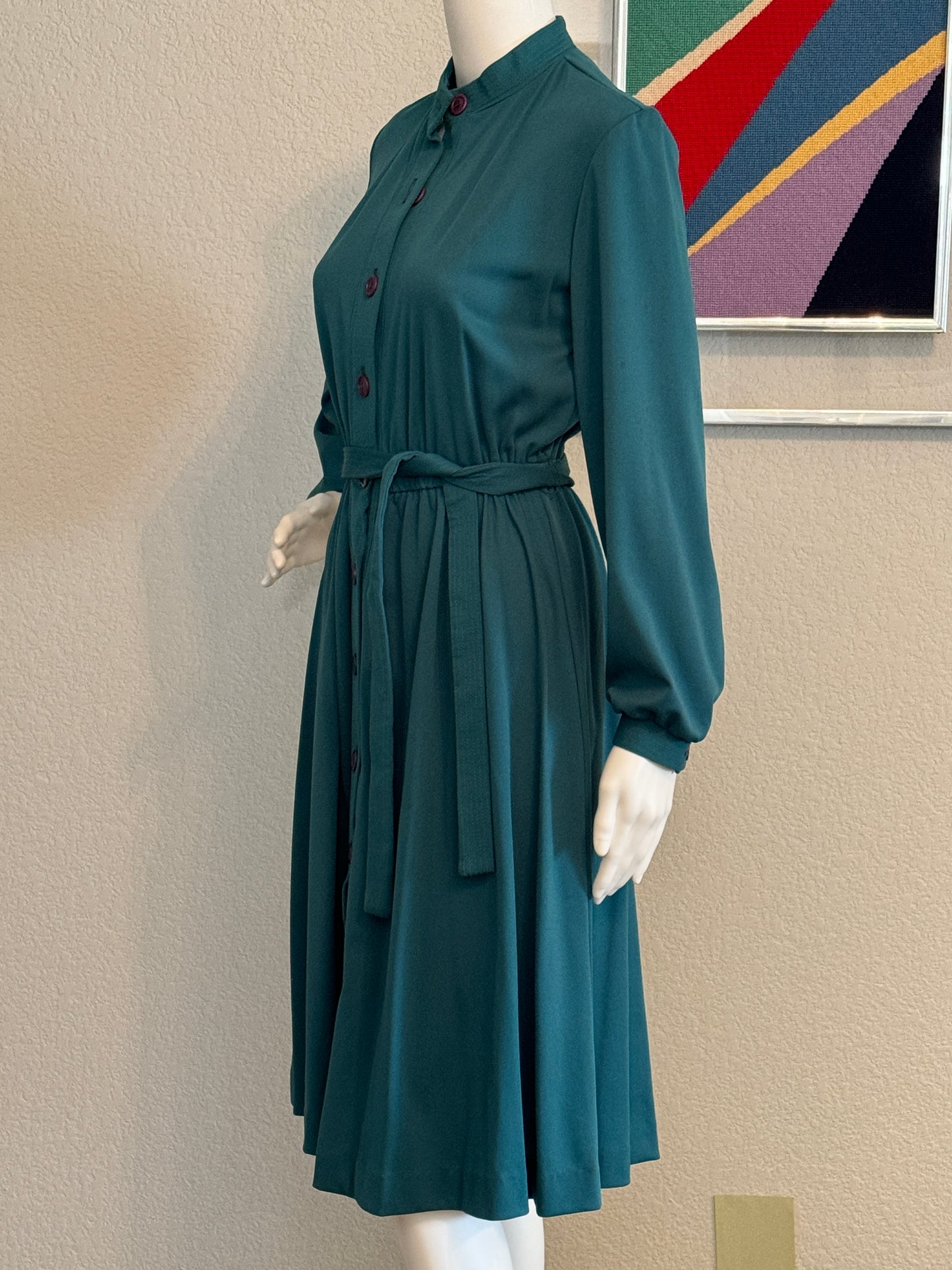 Teal Button Down Dress Long Sleeve - Size 12 Vintage