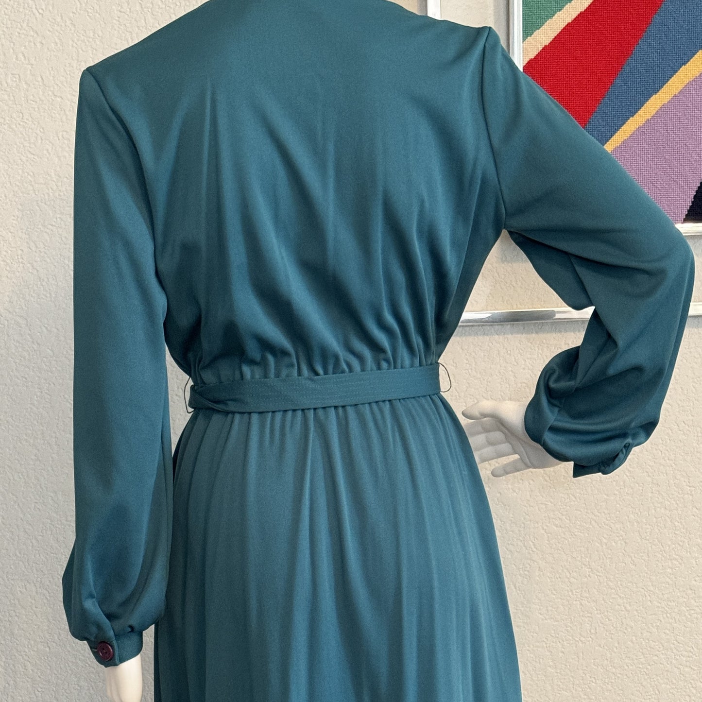 Teal Button Down Dress Long Sleeve - Size 12 Vintage