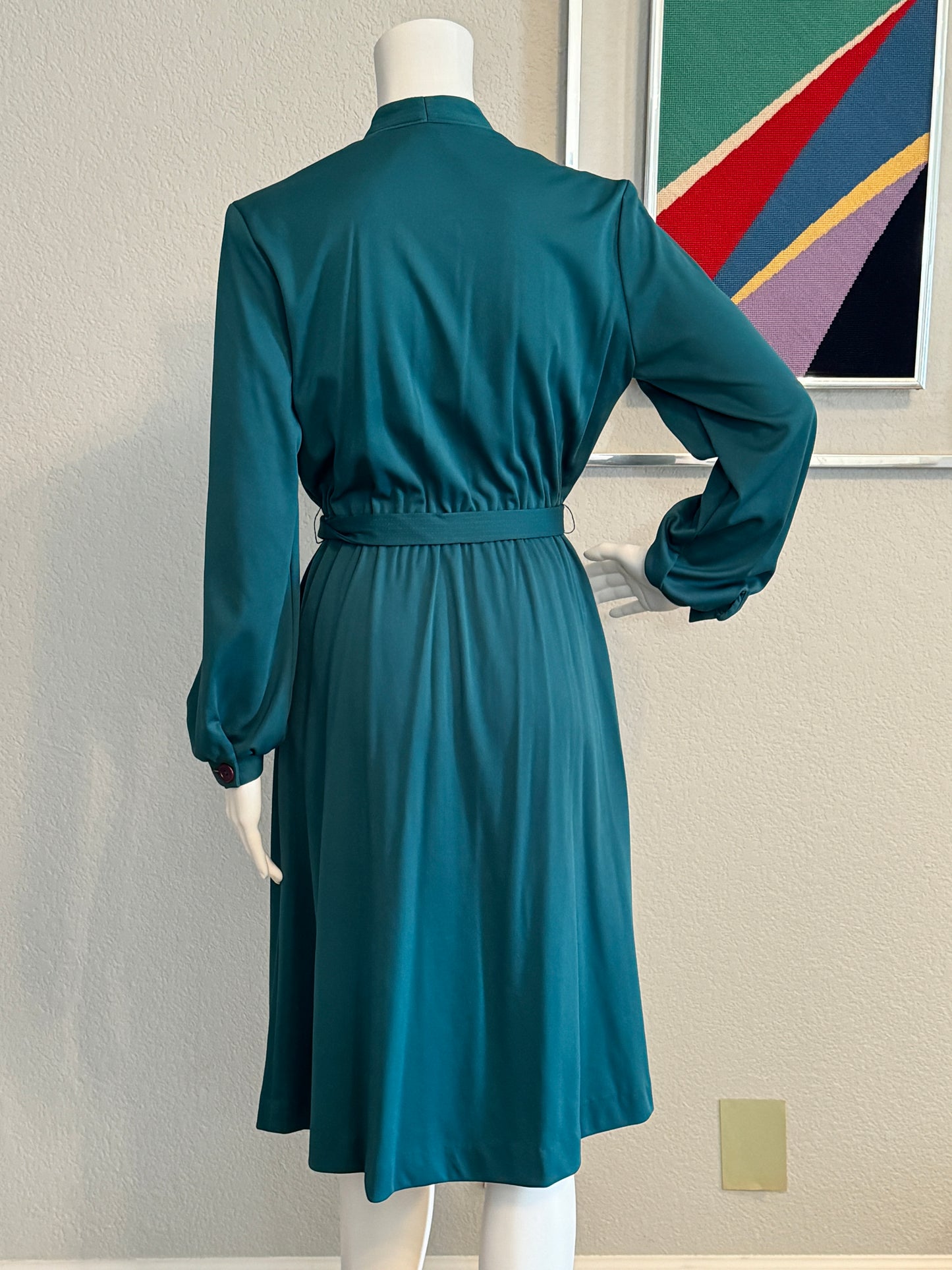 Teal Button Down Dress Long Sleeve - Size 12 Vintage