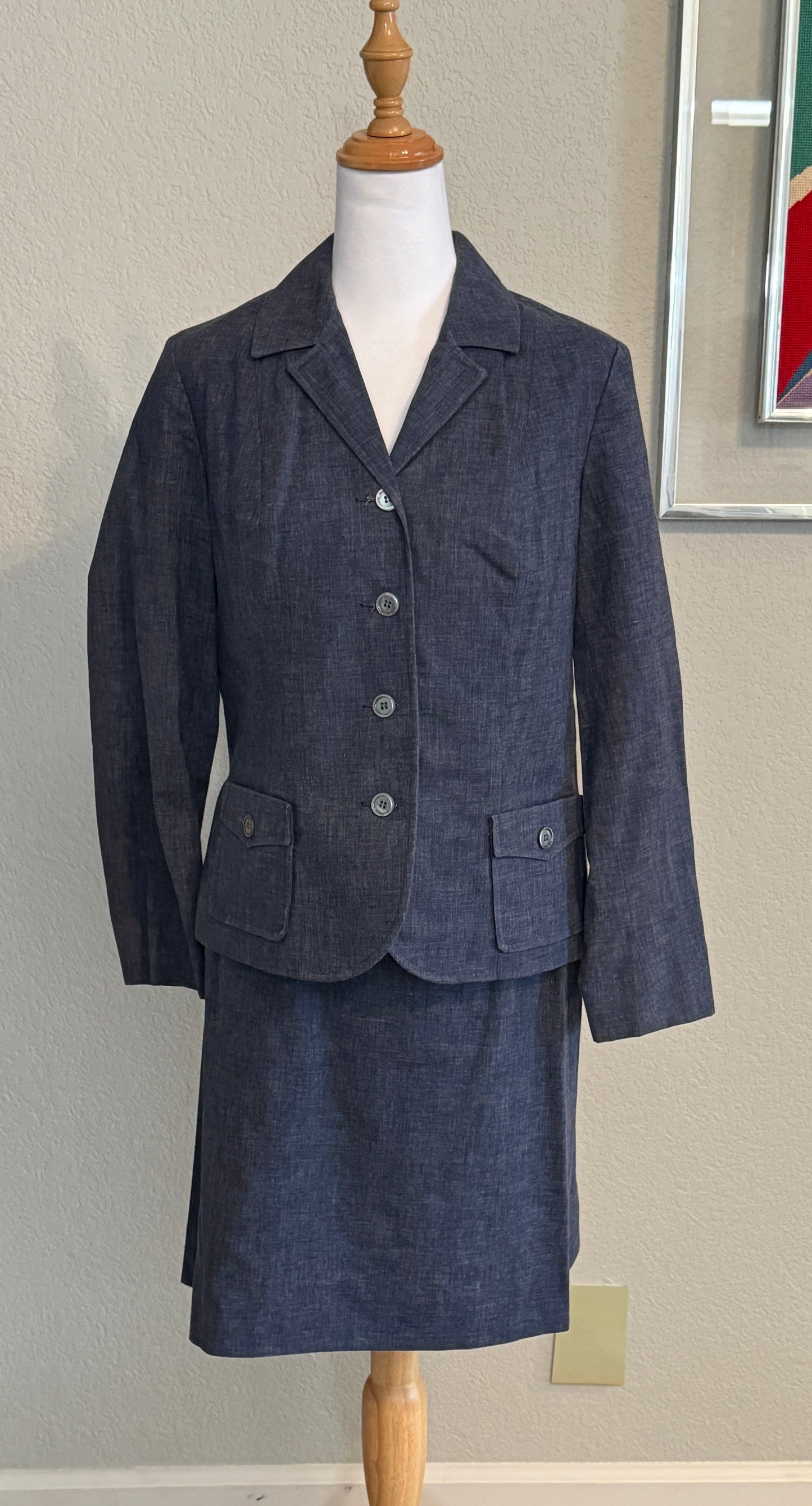 The Villager Navy Blue Jean Jacket and Skirt Suit