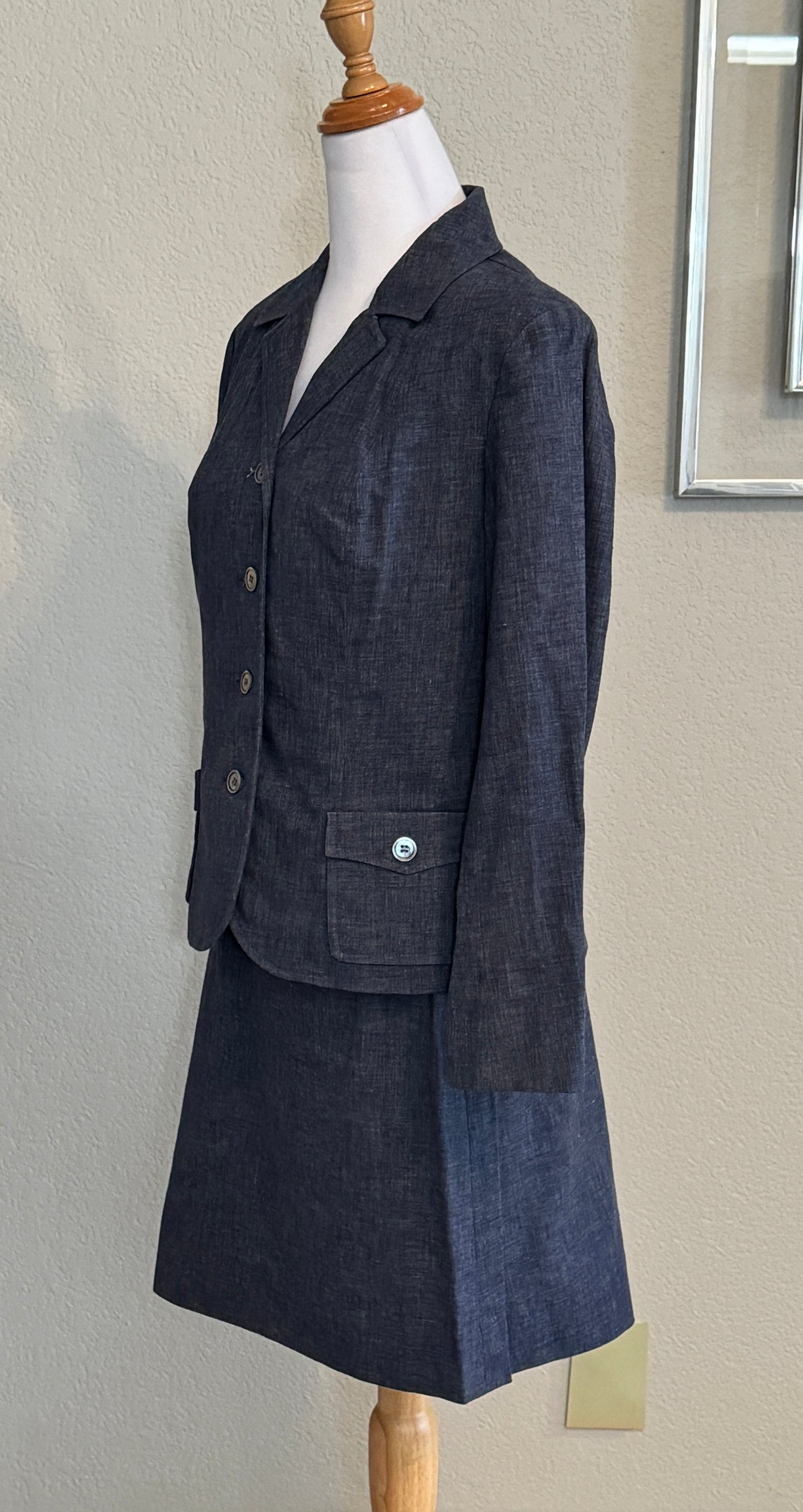 The Villager Navy Blue Jean Jacket and Skirt Suit