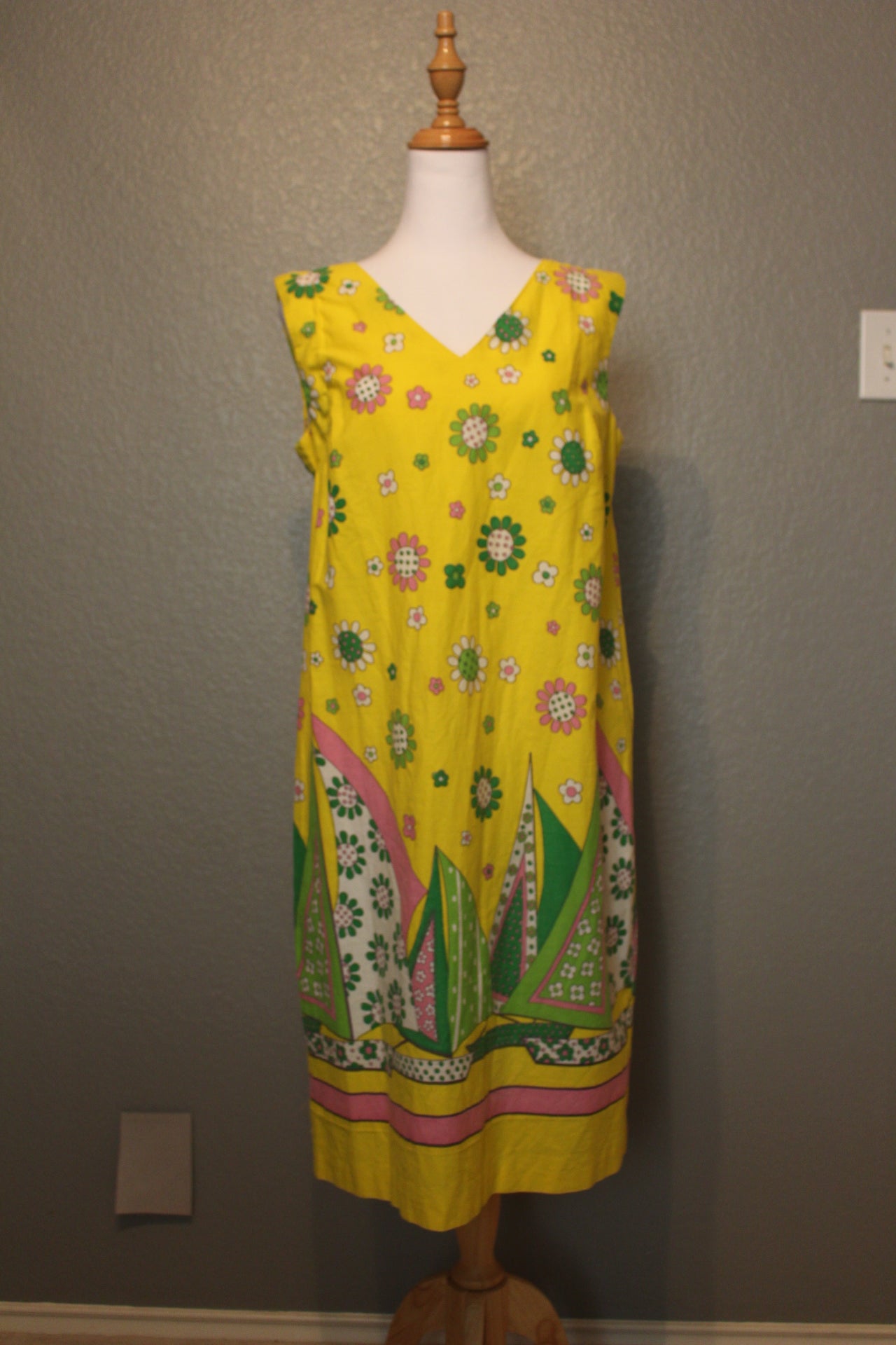 Sears Sleeves Colored Flower Dress with Yellow, Pink, Green