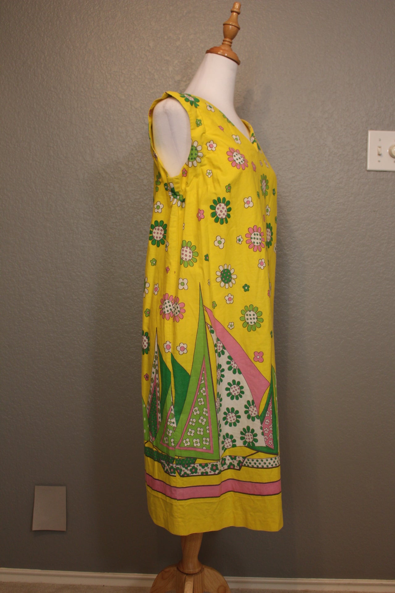 Sears Sleeves Colored Flower Dress with Yellow, Pink, Green