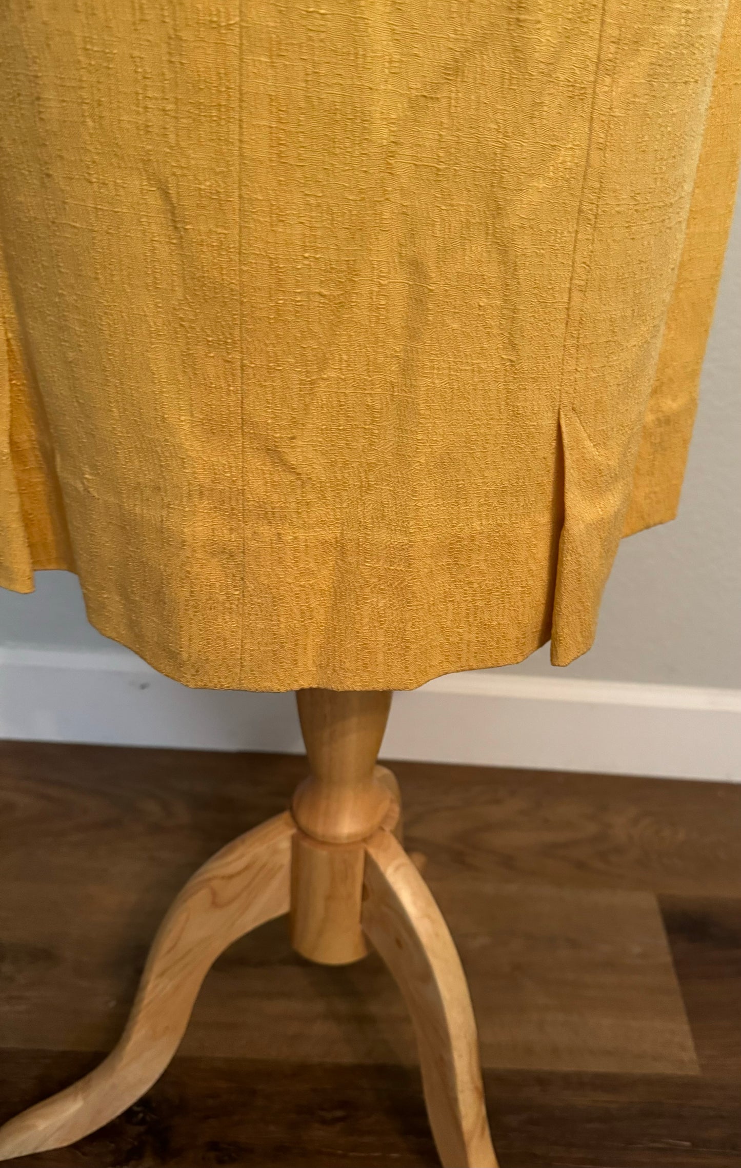 Mustard Yellow Textured Dress Long Drop with Waist Two Button Accent