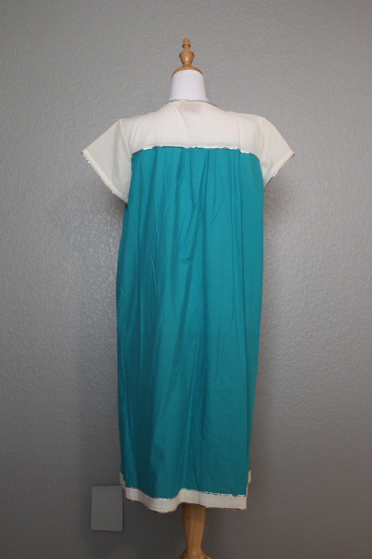 Teal, Ivory, and Silver Stitched Srishti dress imported from India