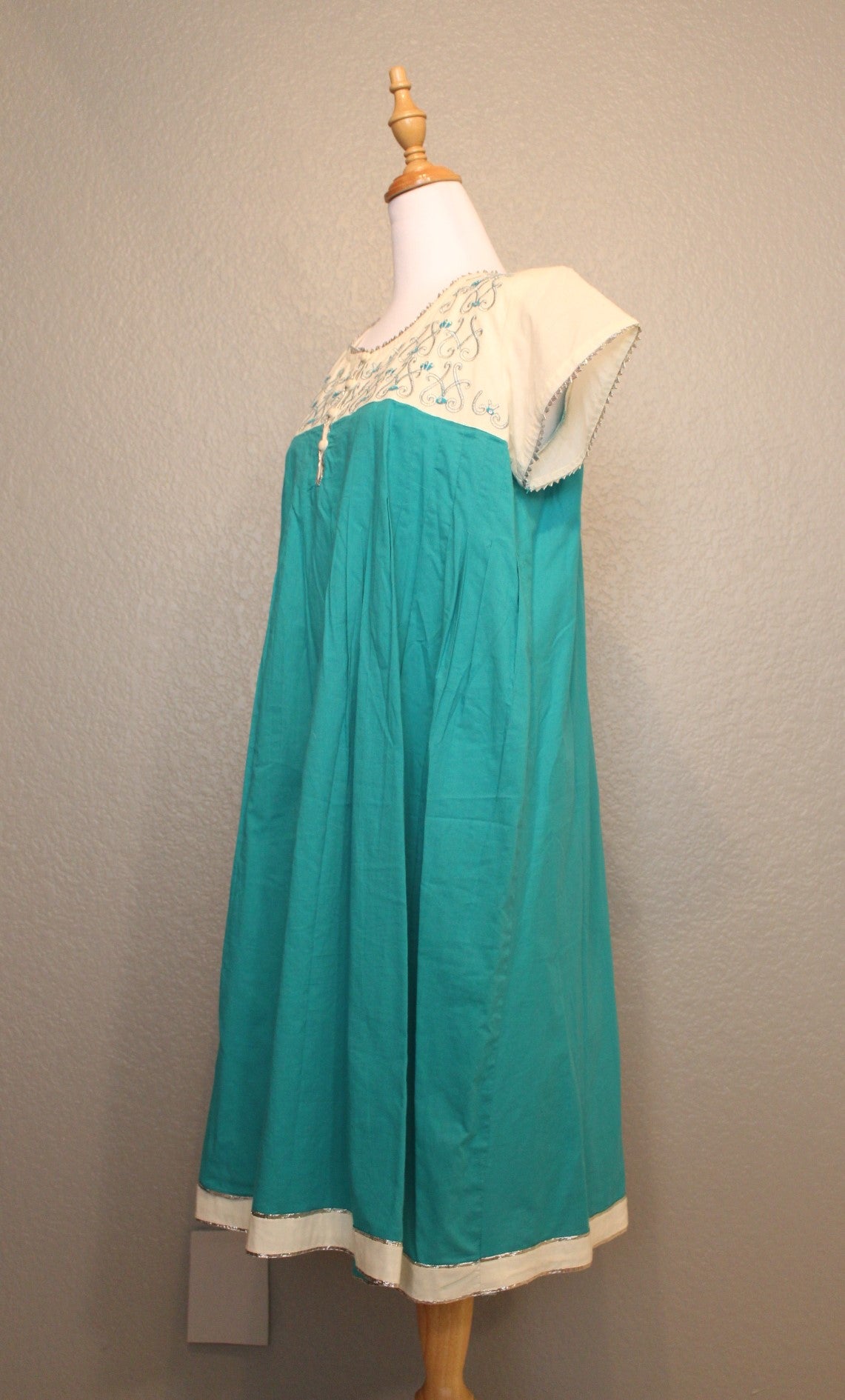 Teal, Ivory, and Silver Stitched Srishti dress imported from India