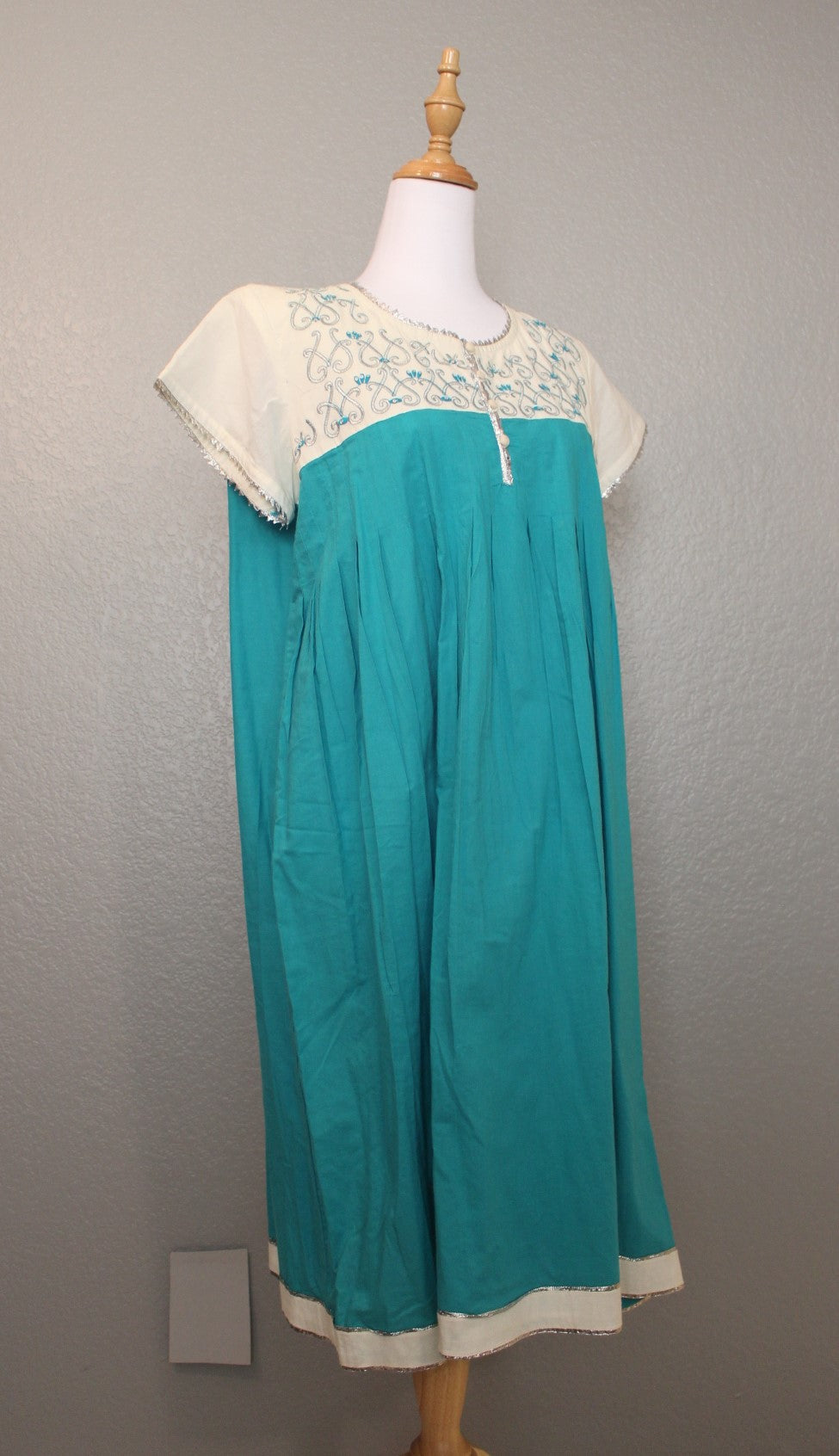 Teal, Ivory, and Silver Stitched Srishti dress imported from India