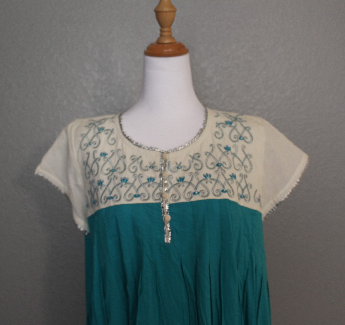 Teal, Ivory, and Silver Stitched Srishti dress imported from India