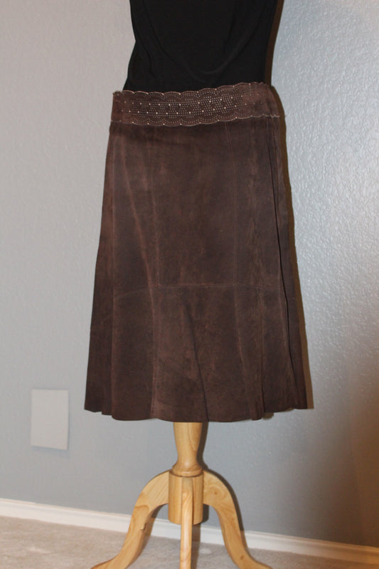 CABI Chocolate Brown Suede Mida Skirt, Size 12 (Medium)