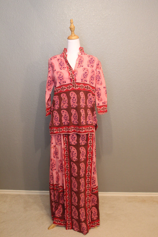 Hand Fabs Indian Shirt and Skirt - Paisley, Pink, & Green