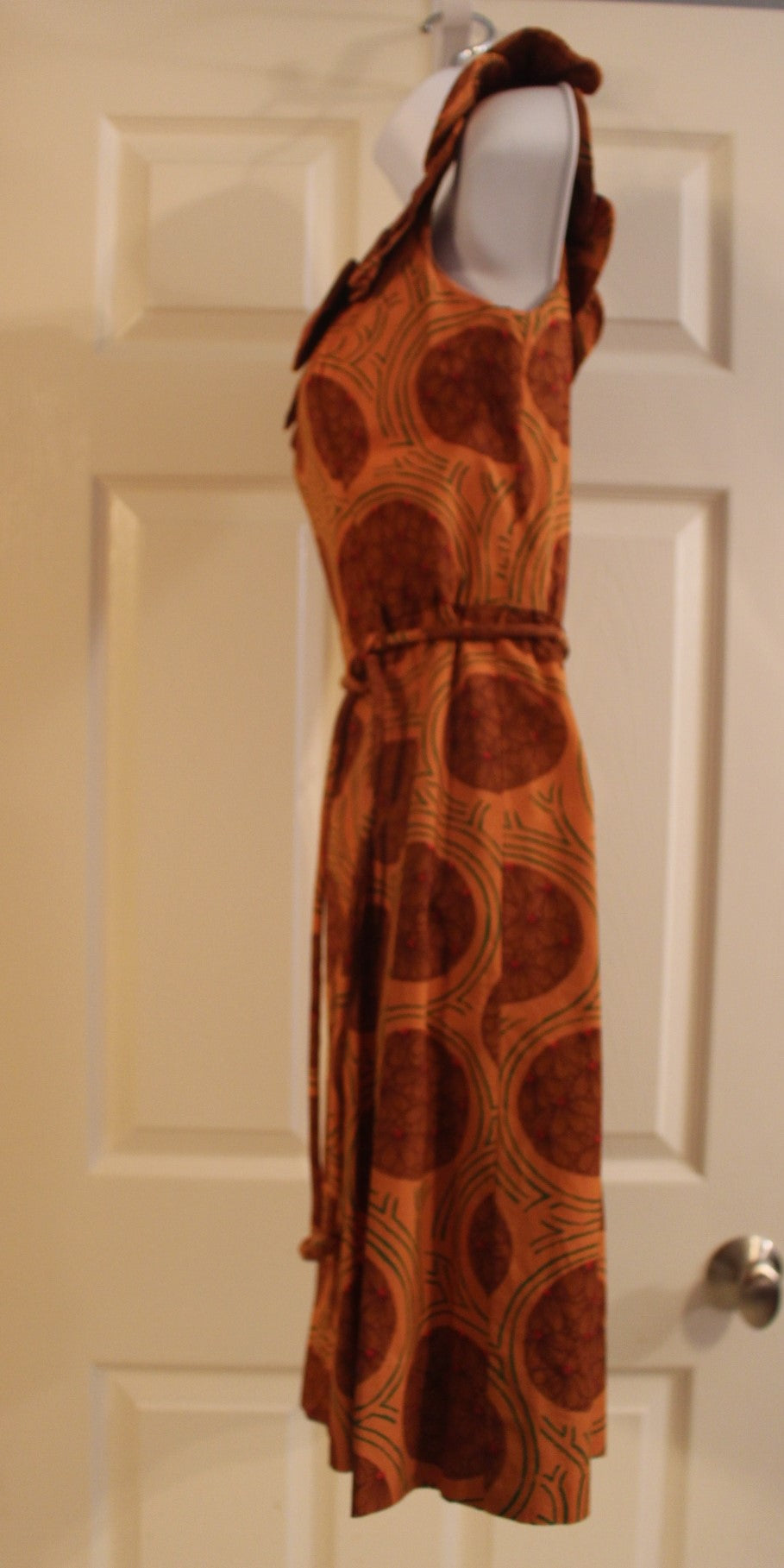 Rama Siam Thai Hand Made Orange Dress with Dots and Scooped Necklines (XS)