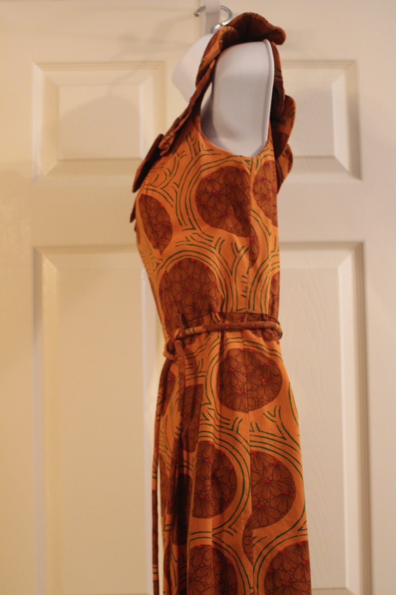 Rama Siam Thai Hand Made Orange Dress with Dots and Scooped Necklines (XS)