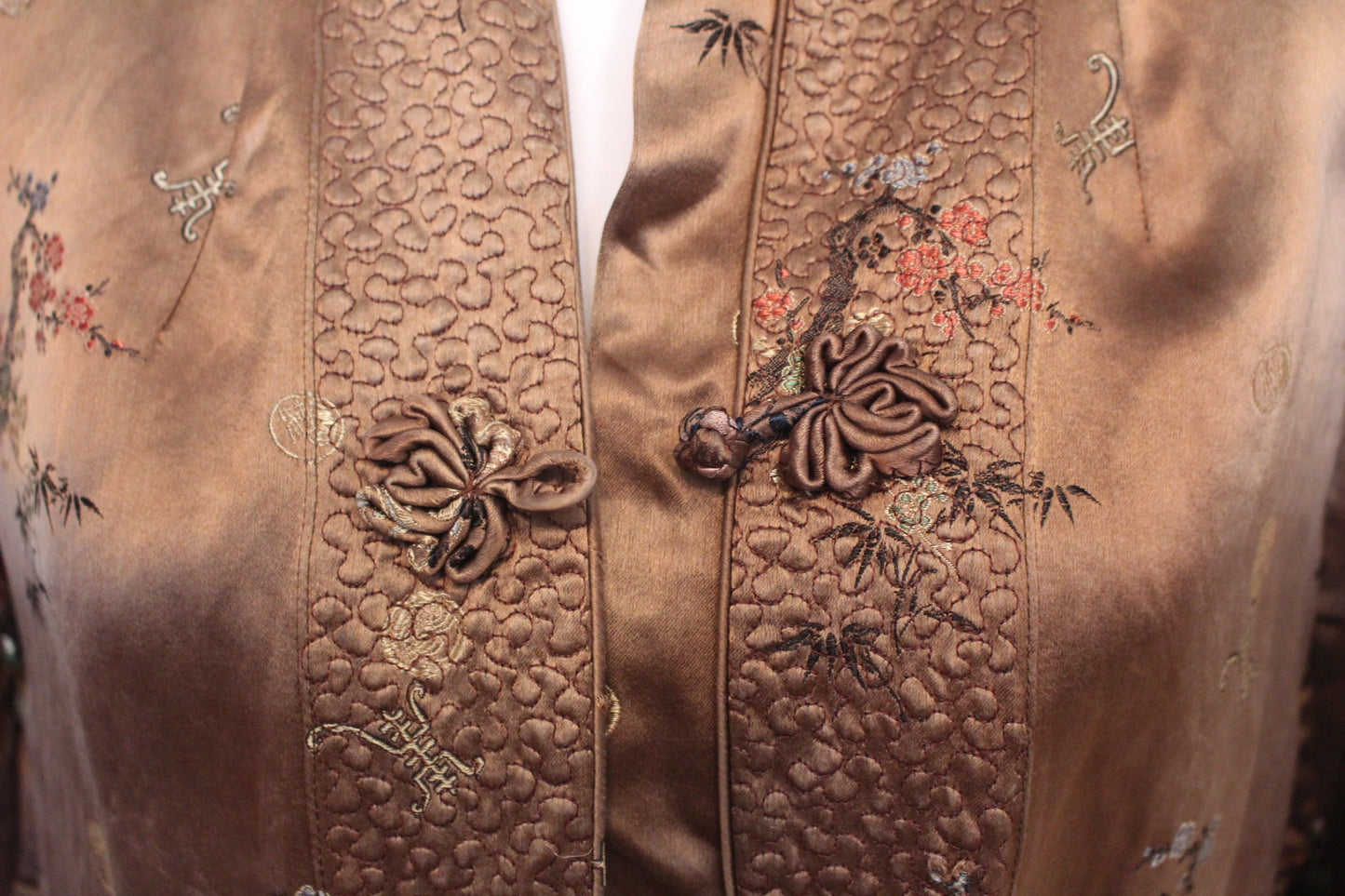 Solz Squirrel Satin Stitched Long Sleeve Brown Jacket with Flower Ethcing