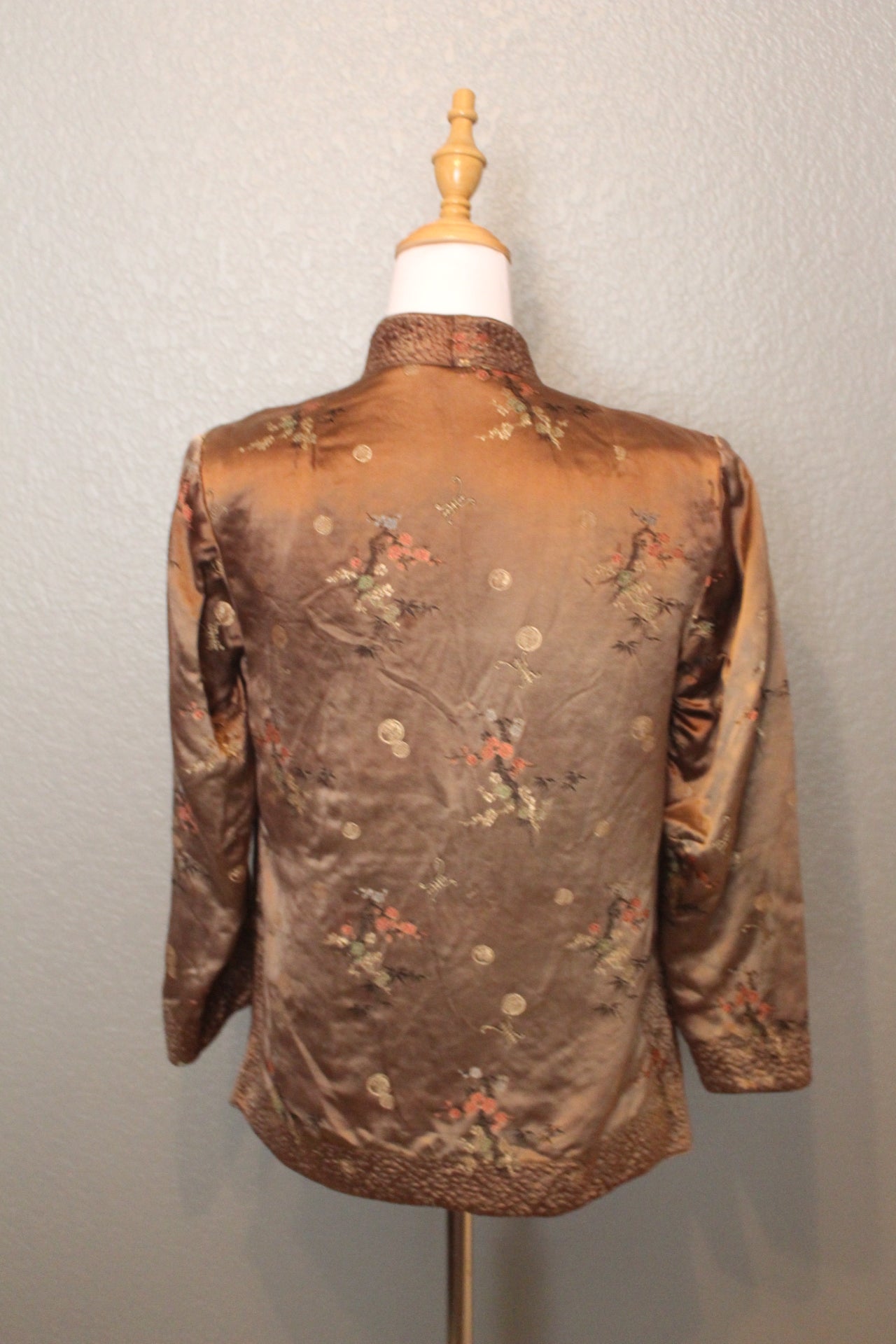 Solz Squirrel Satin Stitched Long Sleeve Brown Jacket with Flower Ethcing