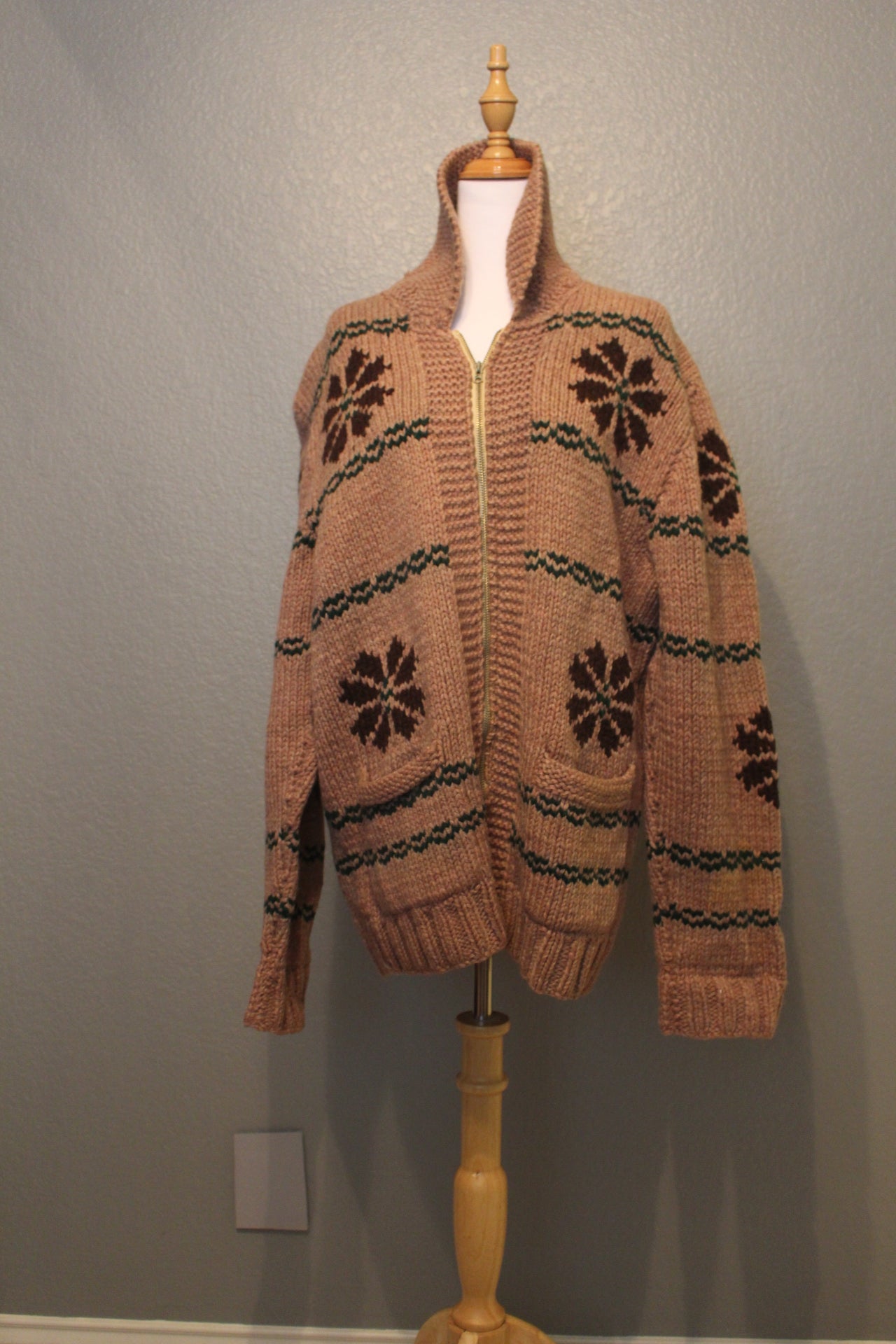 Wool Winter Sweater / Jacket with snow-flake design