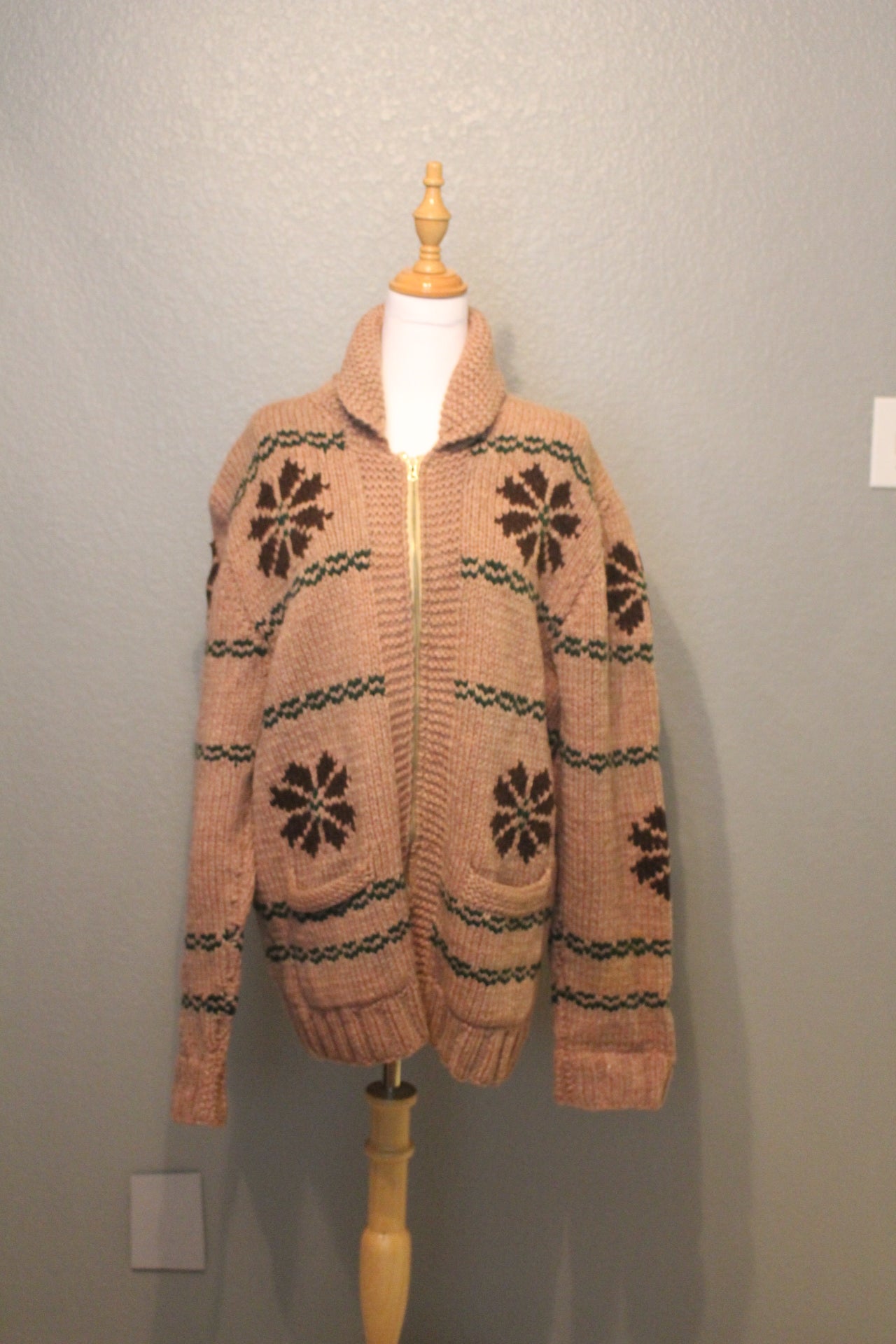 Wool Winter Sweater / Jacket with snow-flake design