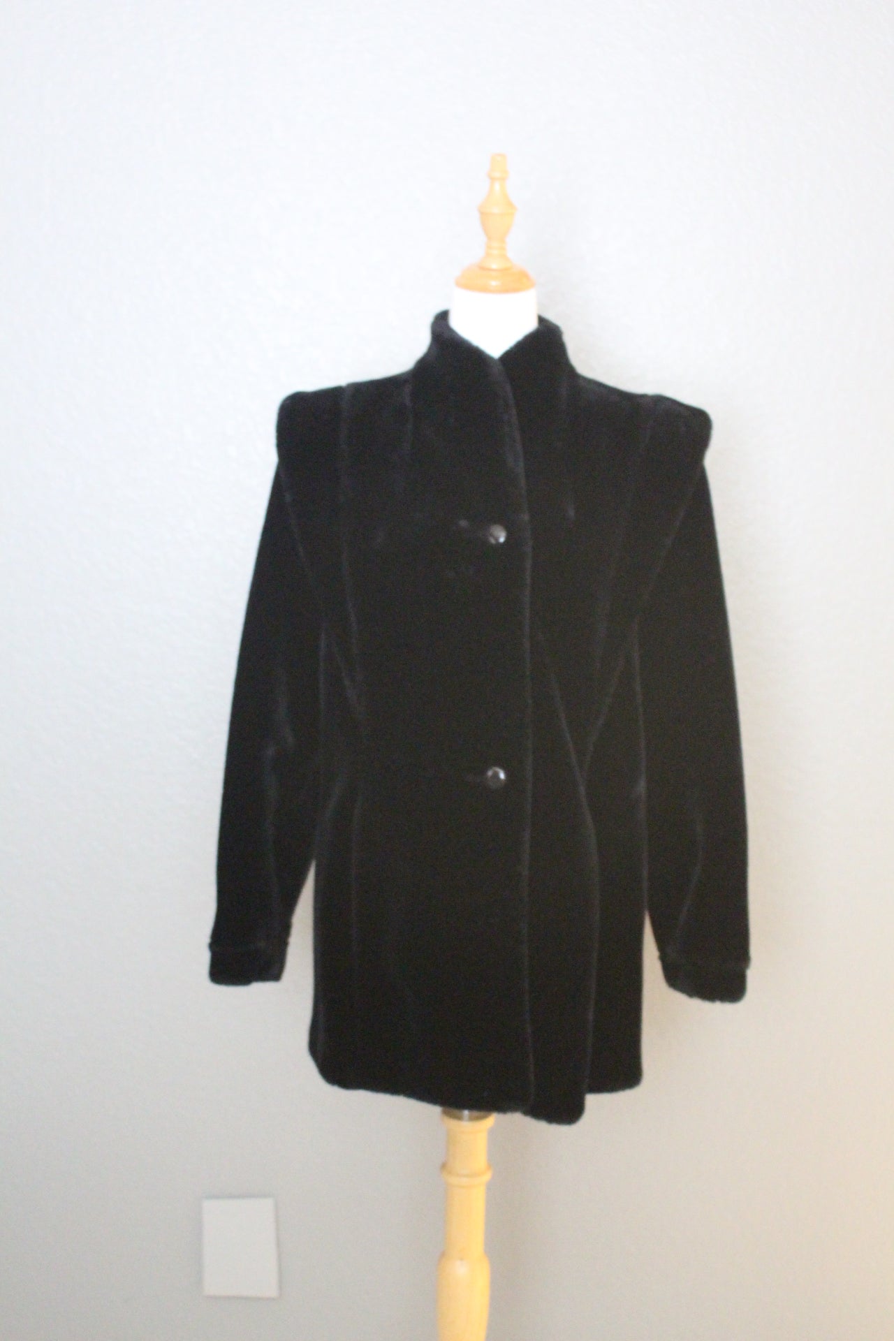 Olympia Faux Black Velvet Coat (SM)