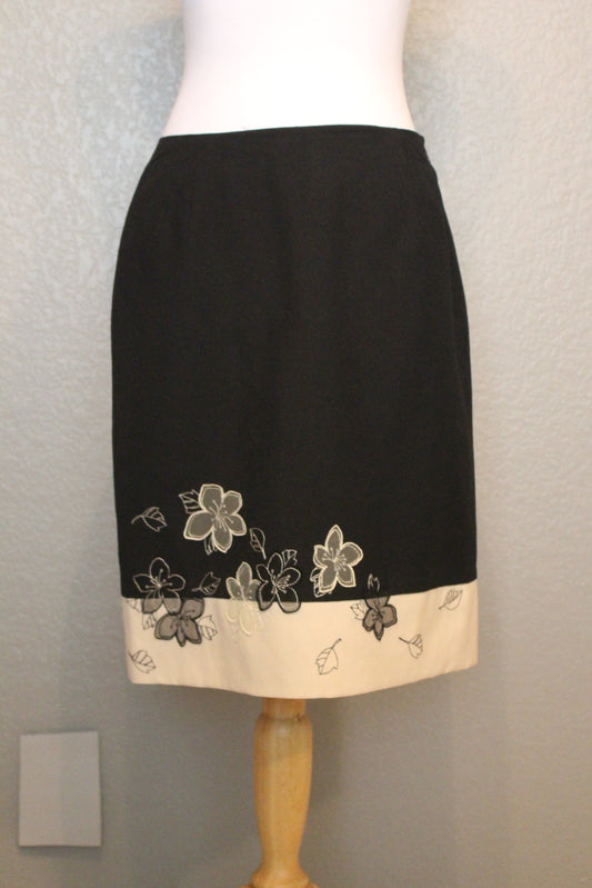 Ann Taylor Black Skirt with Off-White Bottom Trim