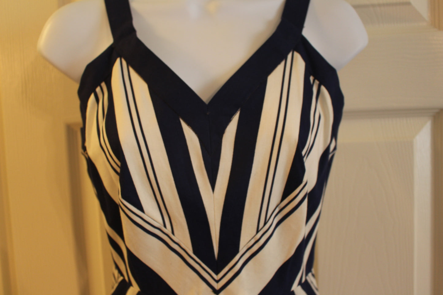 Navy 70" Chevron Patterned Sleeveless Summer Dress