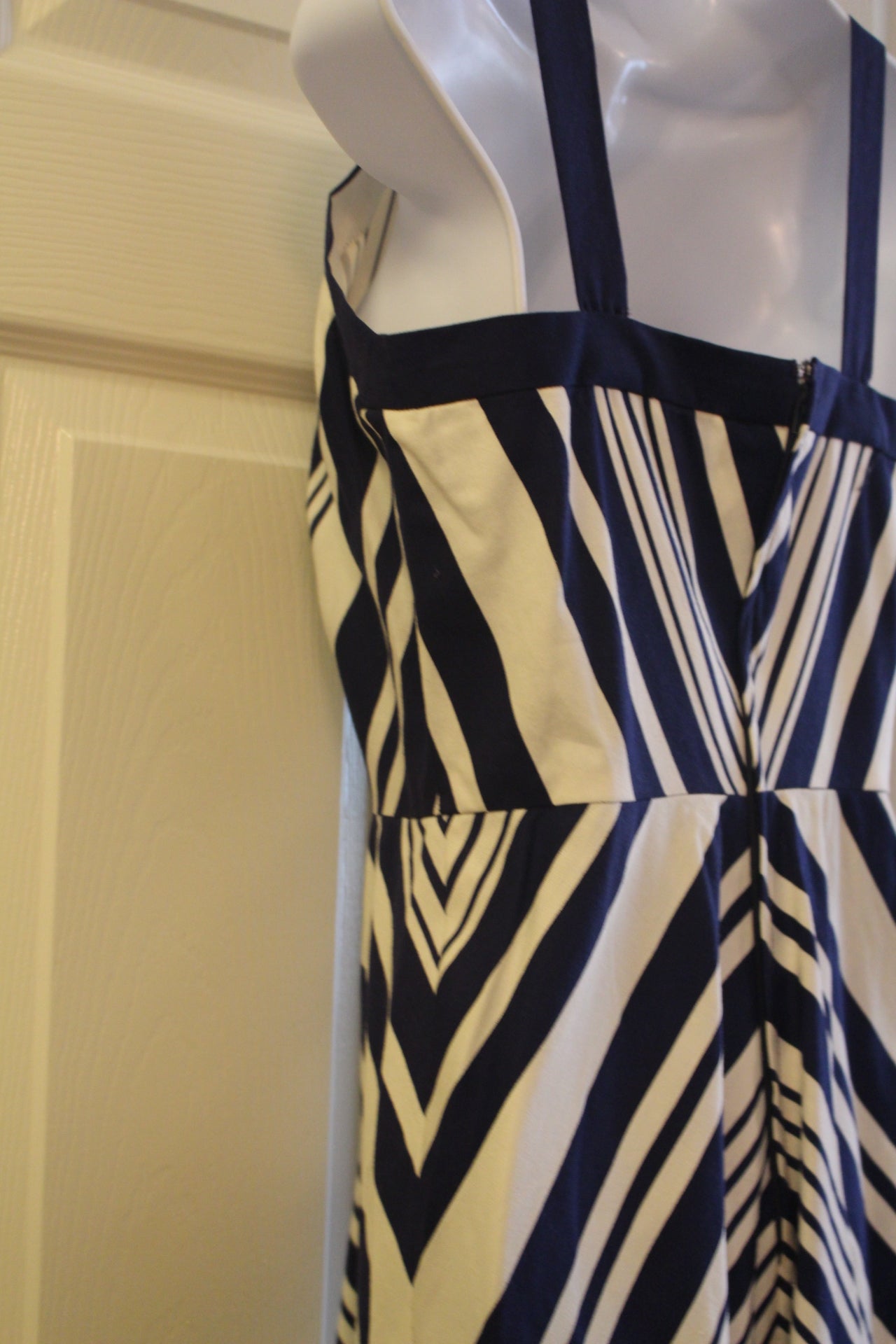 Navy 70" Chevron Patterned Sleeveless Summer Dress