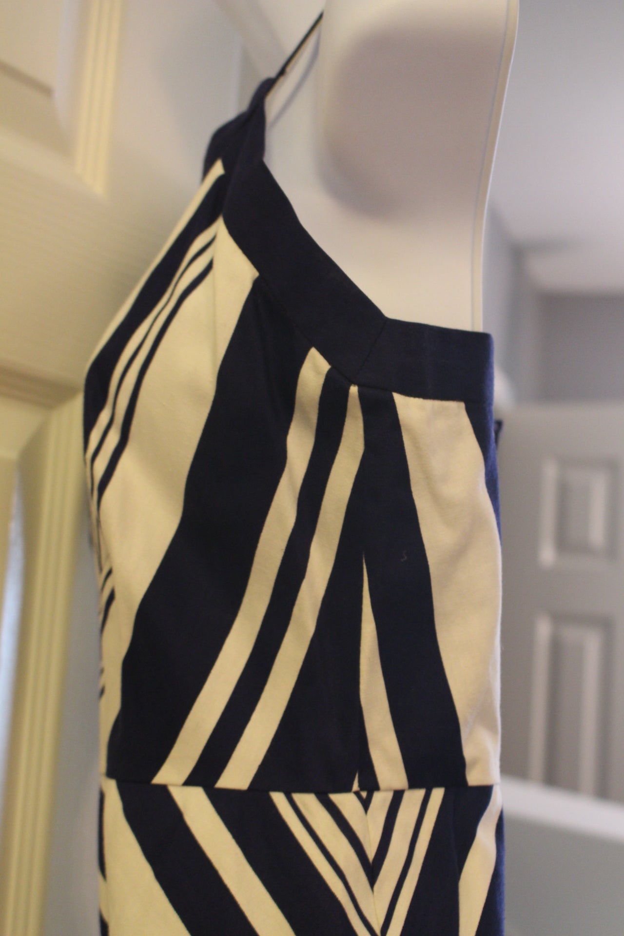 Navy 70" Chevron Patterned Sleeveless Summer Dress