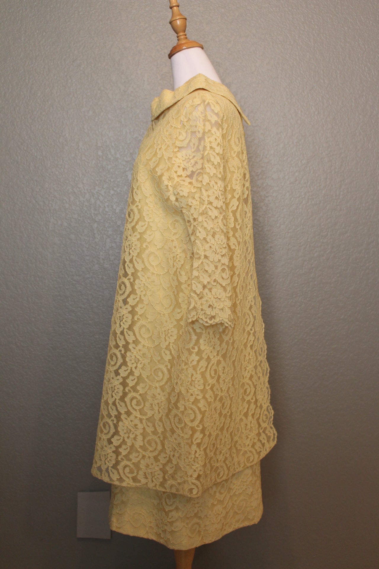 Sleeveless Silk Dress, off-white with Lace Overlay.