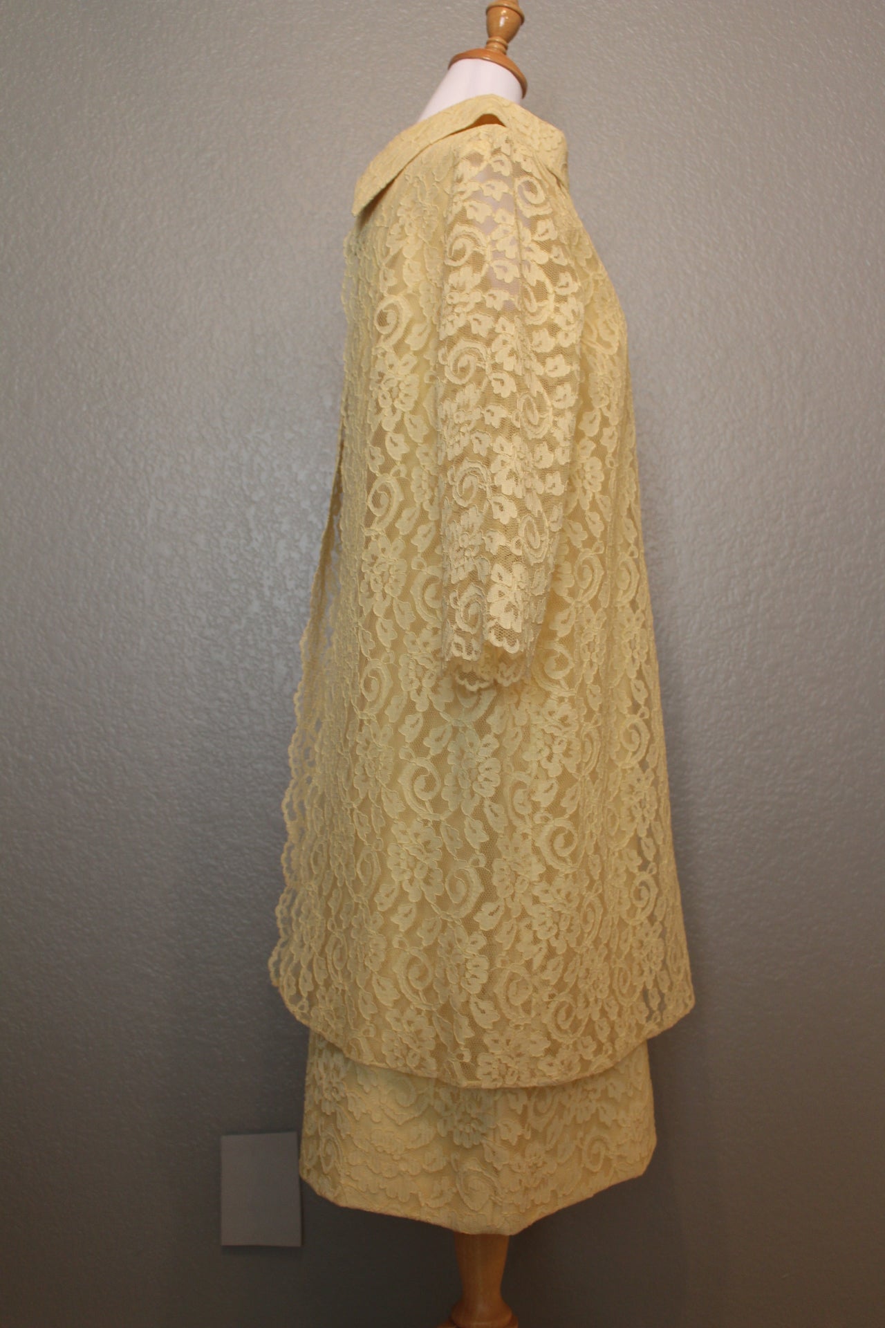 Sleeveless Silk Dress, off-white with Lace Overlay.