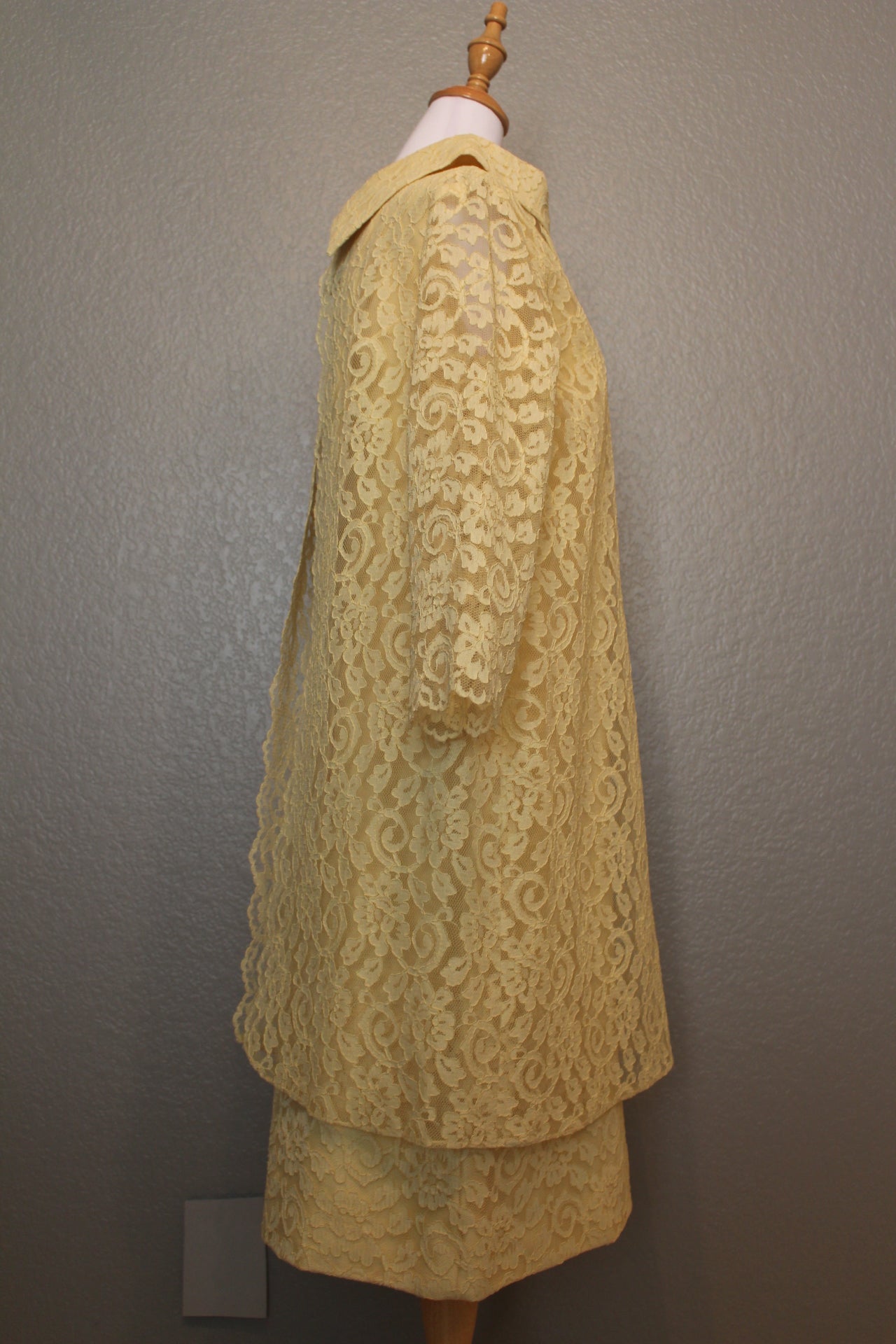 Sleeveless Silk Dress, off-white with Lace Overlay.