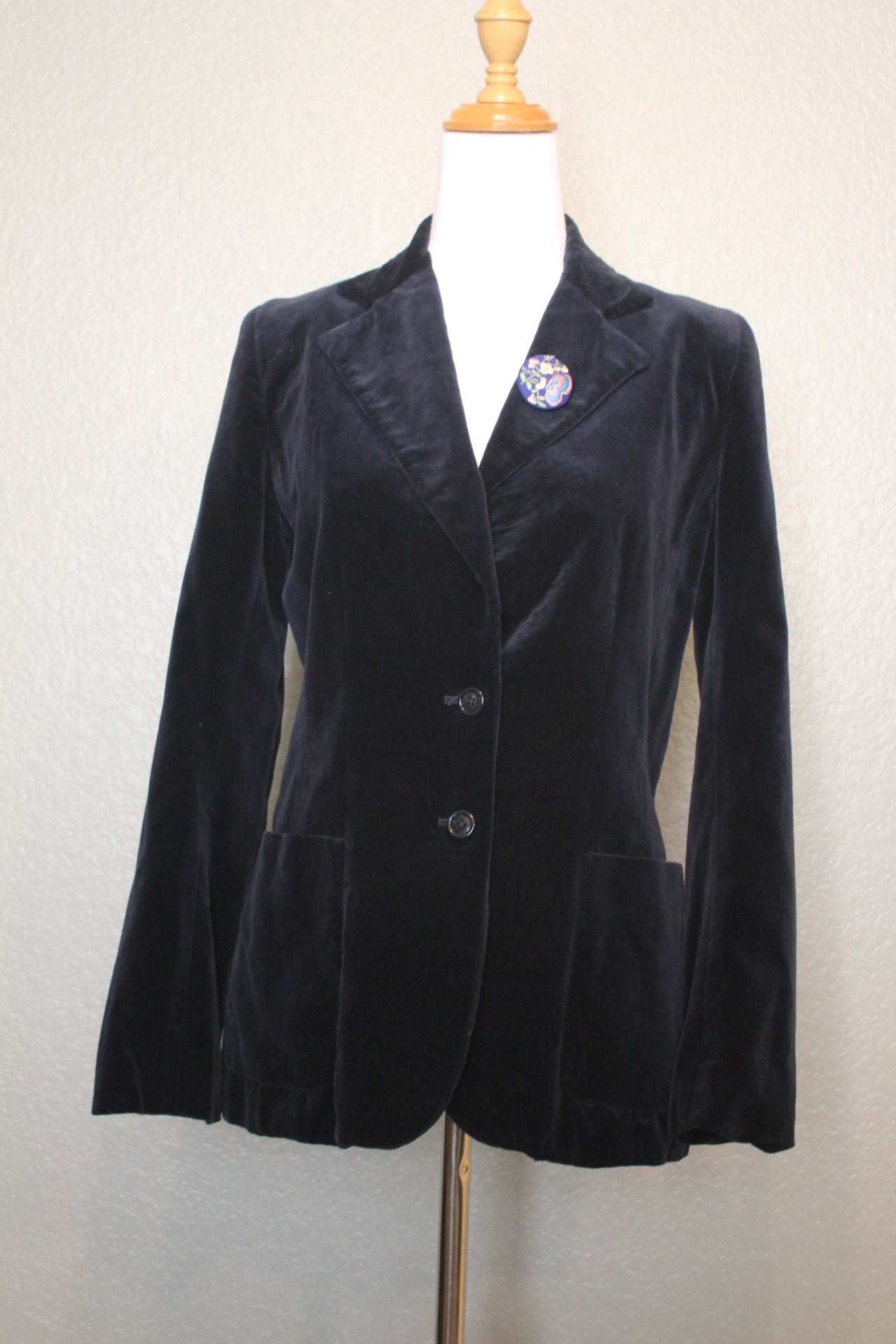 Navy Blue Velvet Jacket with Broach - SM