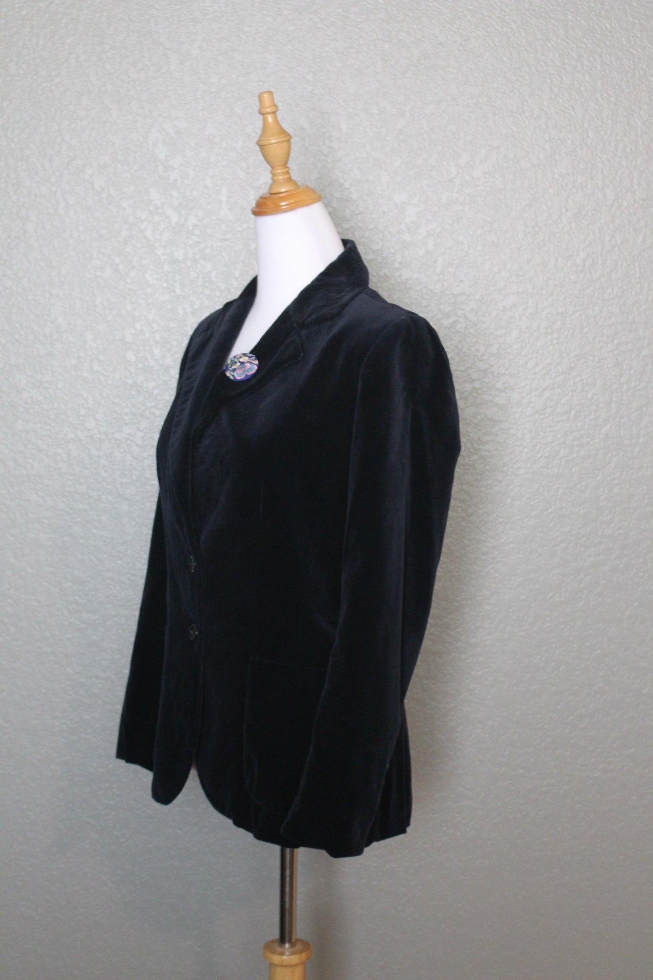 Navy Blue Velvet Jacket with Broach - SM