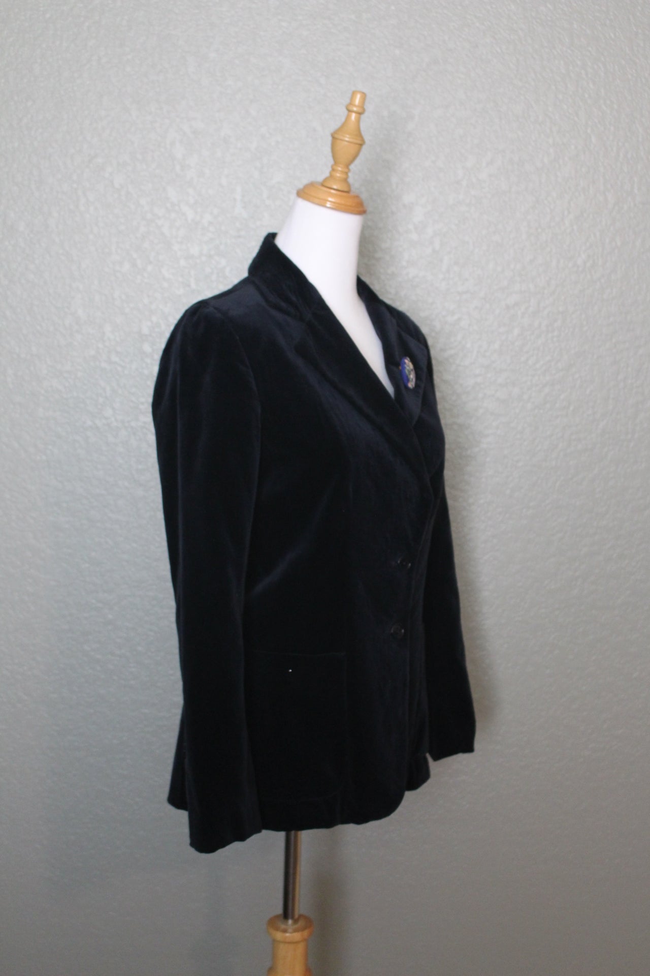 Navy Blue Velvet Jacket with Broach - SM