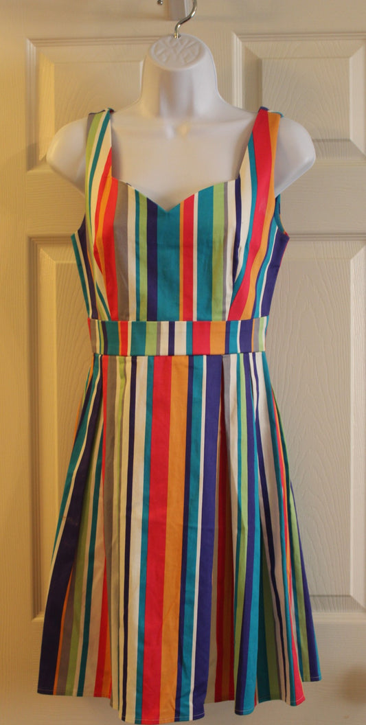 Colored Strapless Striped Cotton Summer Dress - Small (SM)