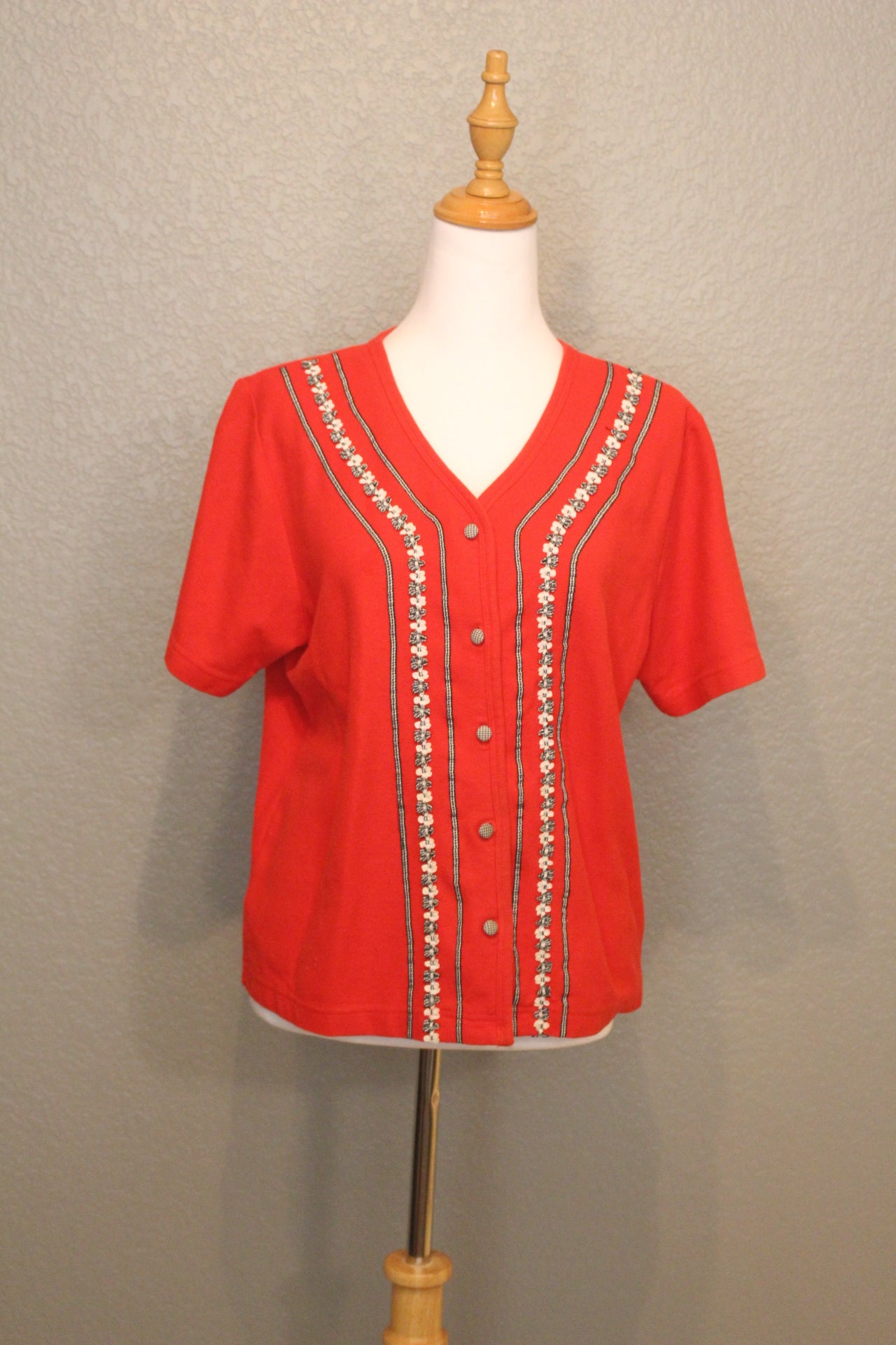 Red Cotton Short Sleeve Shirt