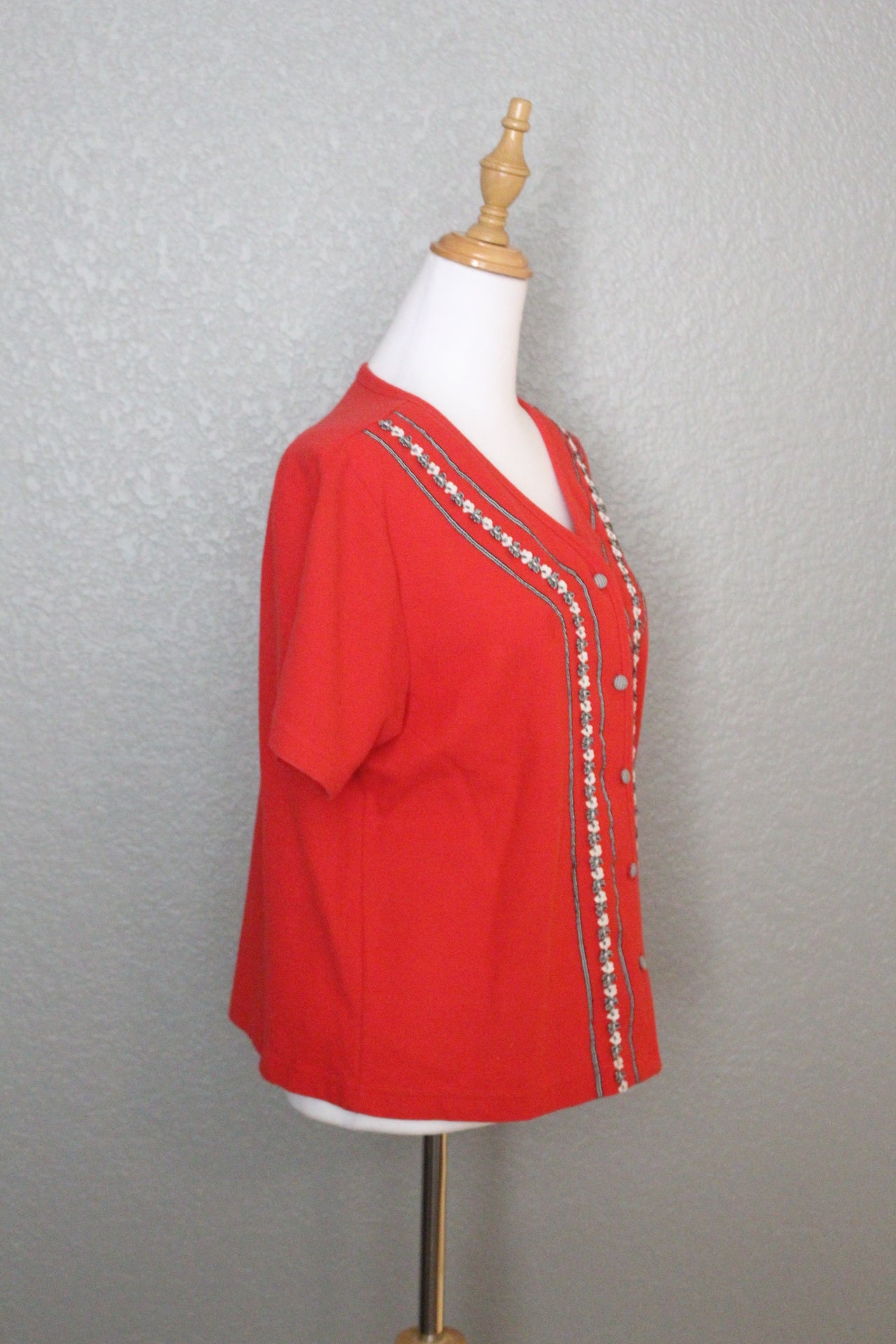 Red Cotton Short Sleeve Shirt