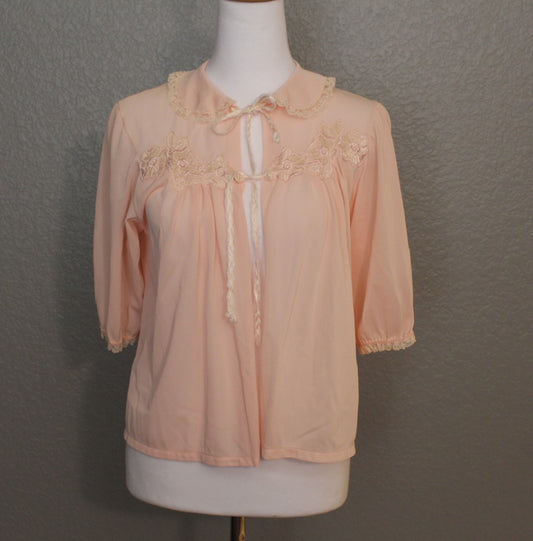 Baby Blue Tie Neck Bed Jacket | Vintage Lingerie (SM)