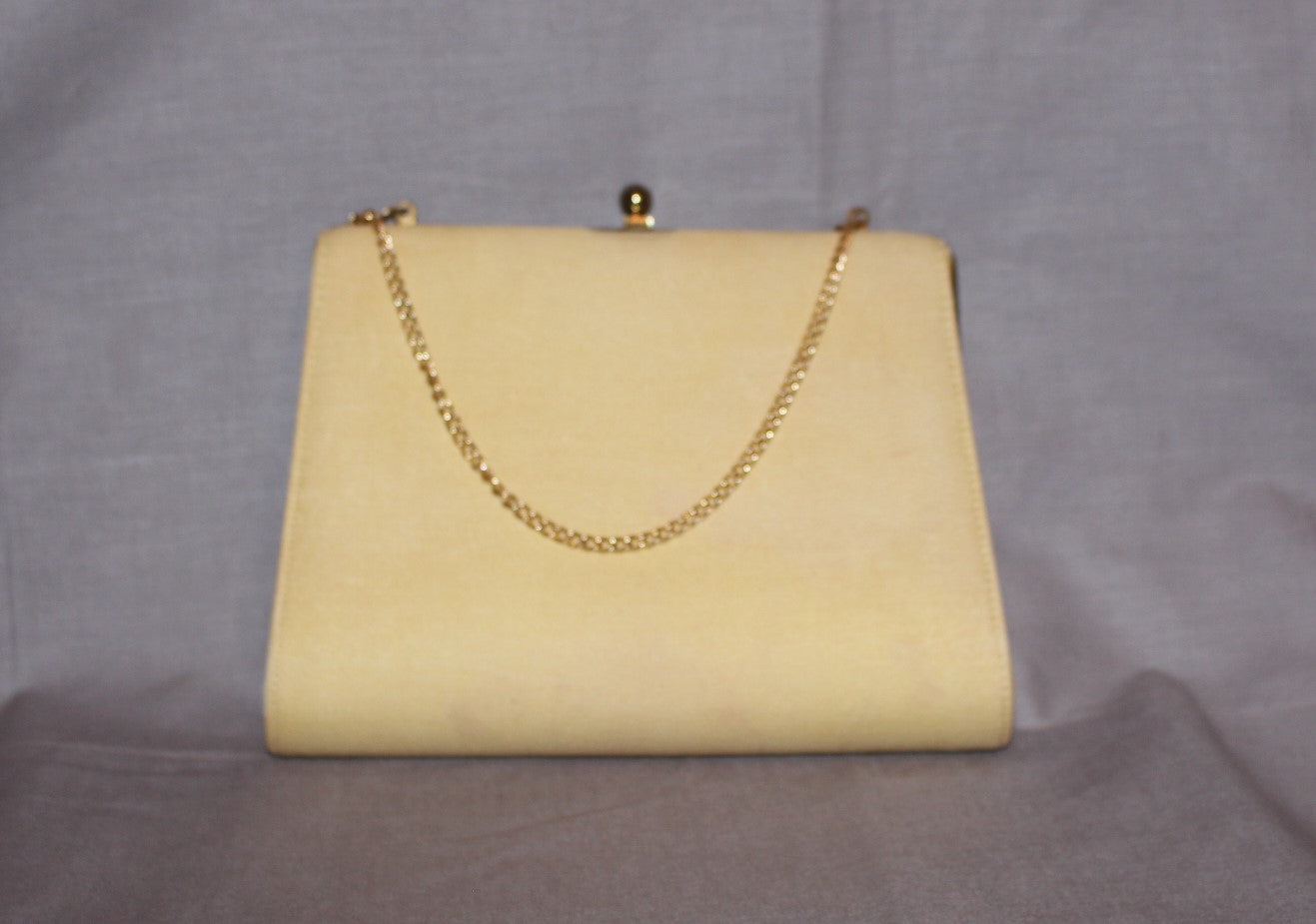 Cream Vintage Cotton Clutch Bag with Gold Chain Handle, 1950's