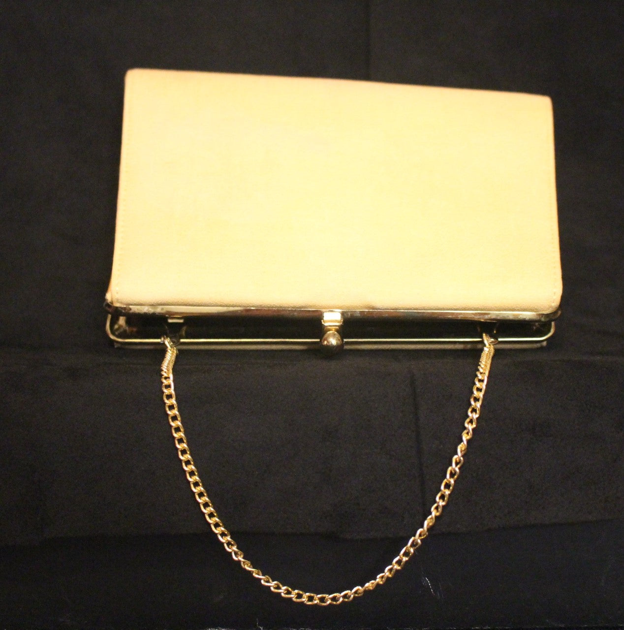 Cream Vintage Cotton Clutch Bag with Gold Chain Handle, 1950's