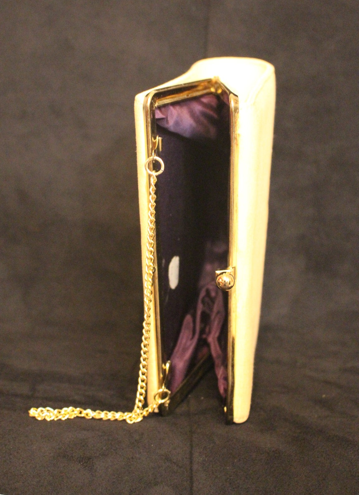 Cream Vintage Cotton Clutch Bag with Gold Chain Handle, 1950's