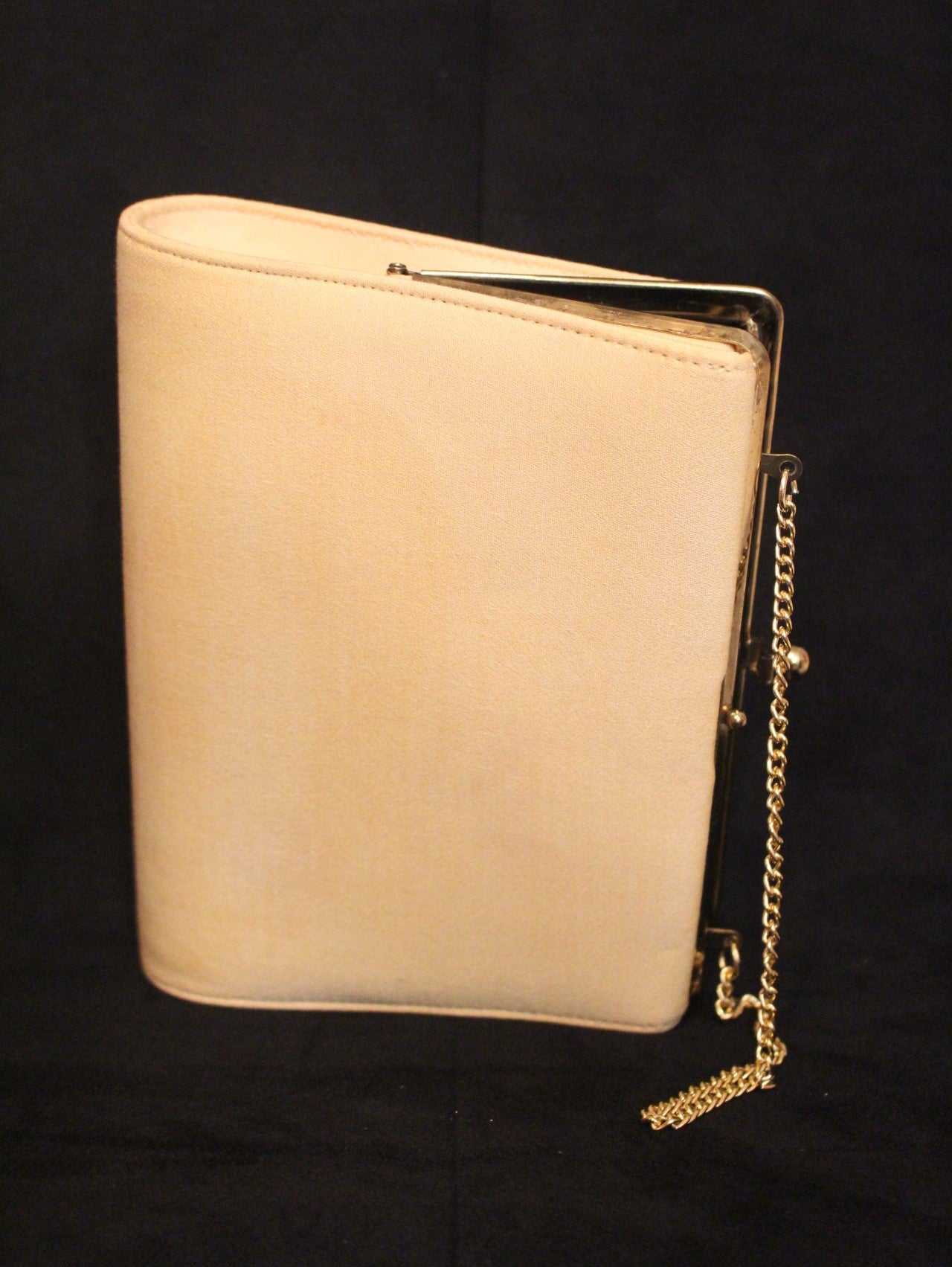 Cream Vintage Cotton Clutch Bag with Gold Chain Handle, 1950's